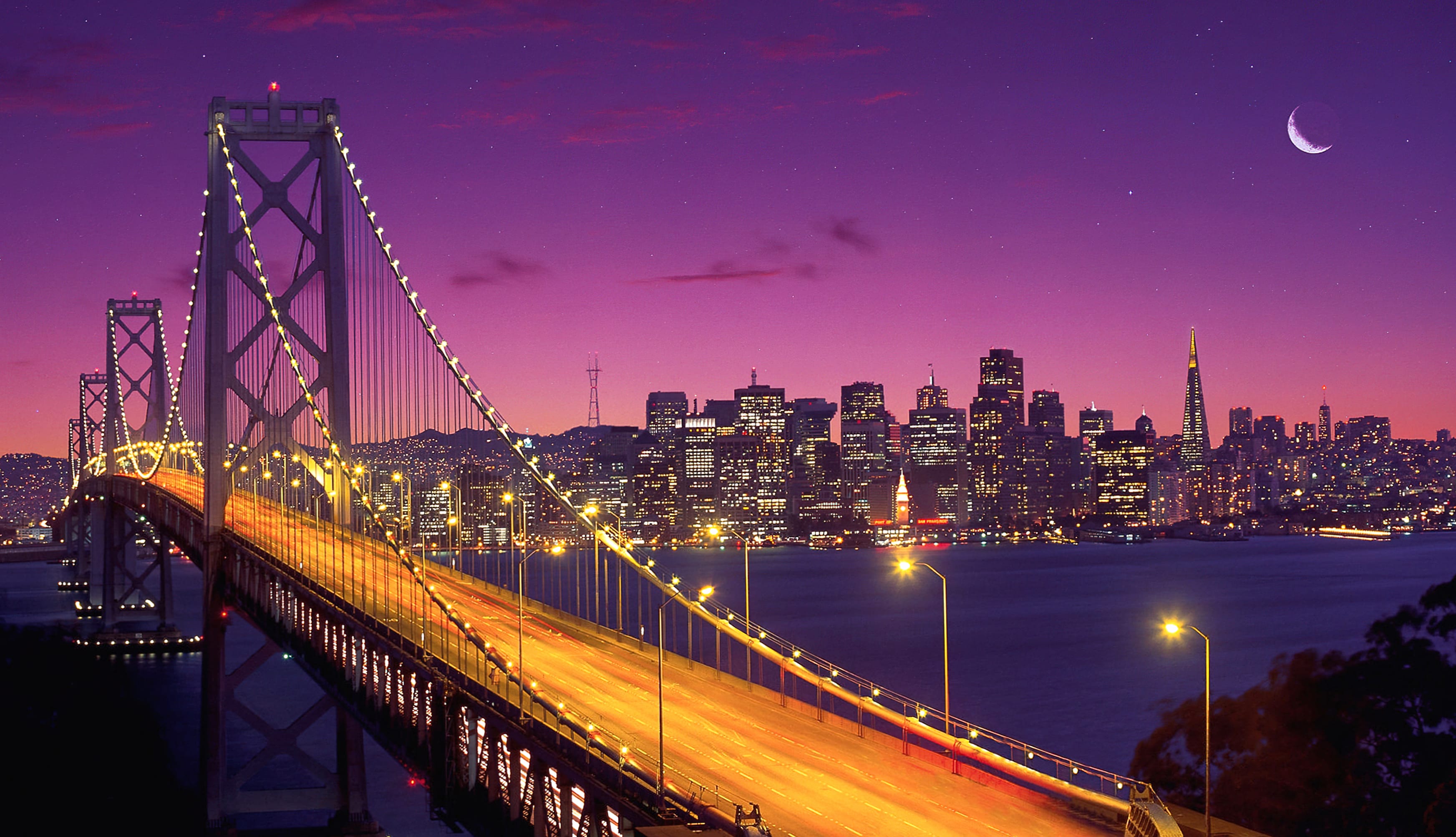 San Francisco-Oakland Bay Bridge Twilight at 1024 x 1024 iPad size wallpapers HD quality