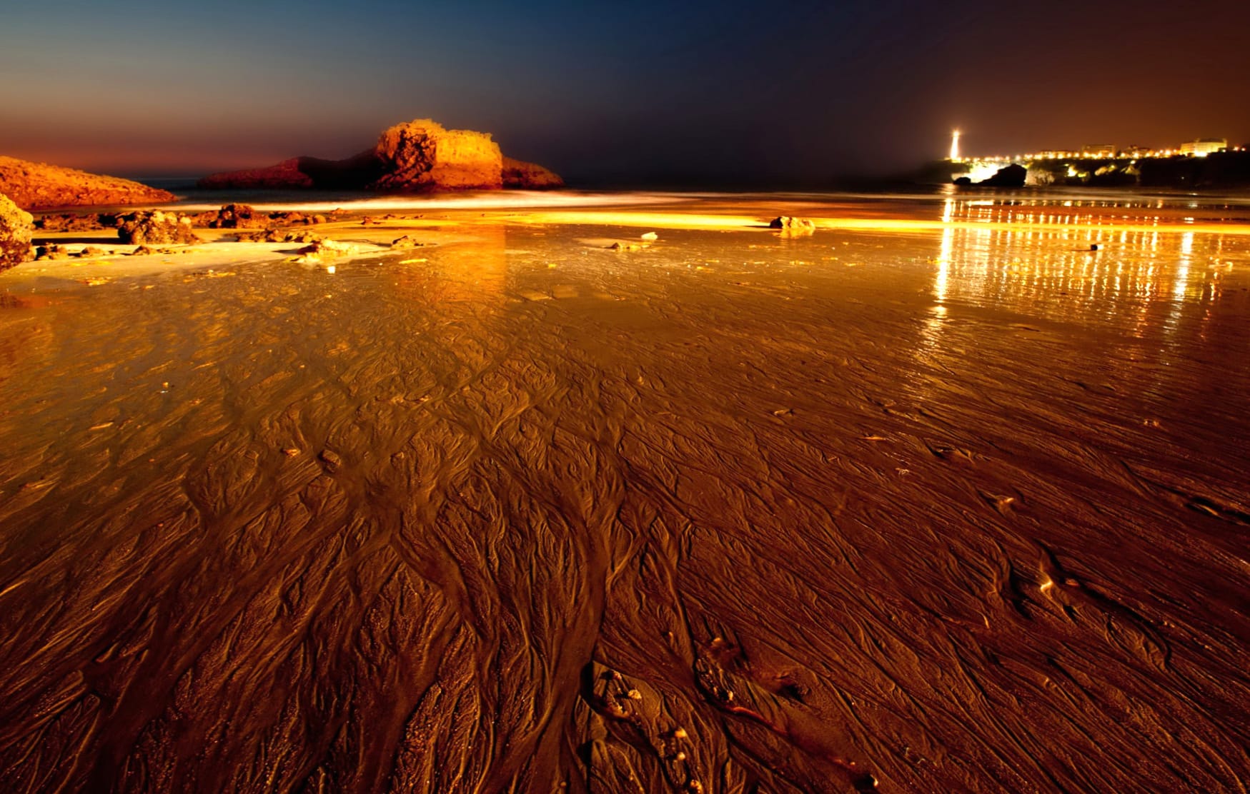 Sand Light Beach Night France Biarritz Photography Coastline at 2560 x 1440 HD size wallpapers HD quality