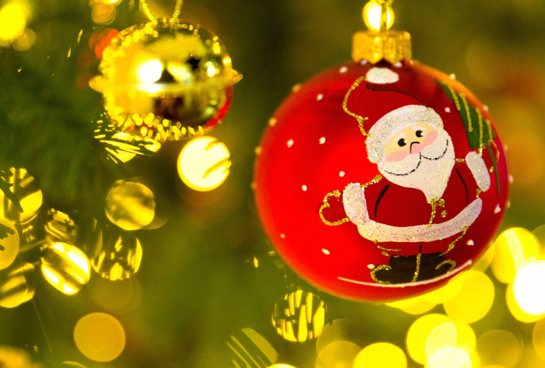 Santa Bauble Christmas Ornaments Bokeh Holiday Christmas at 1600 x 900 HD size wallpapers HD quality