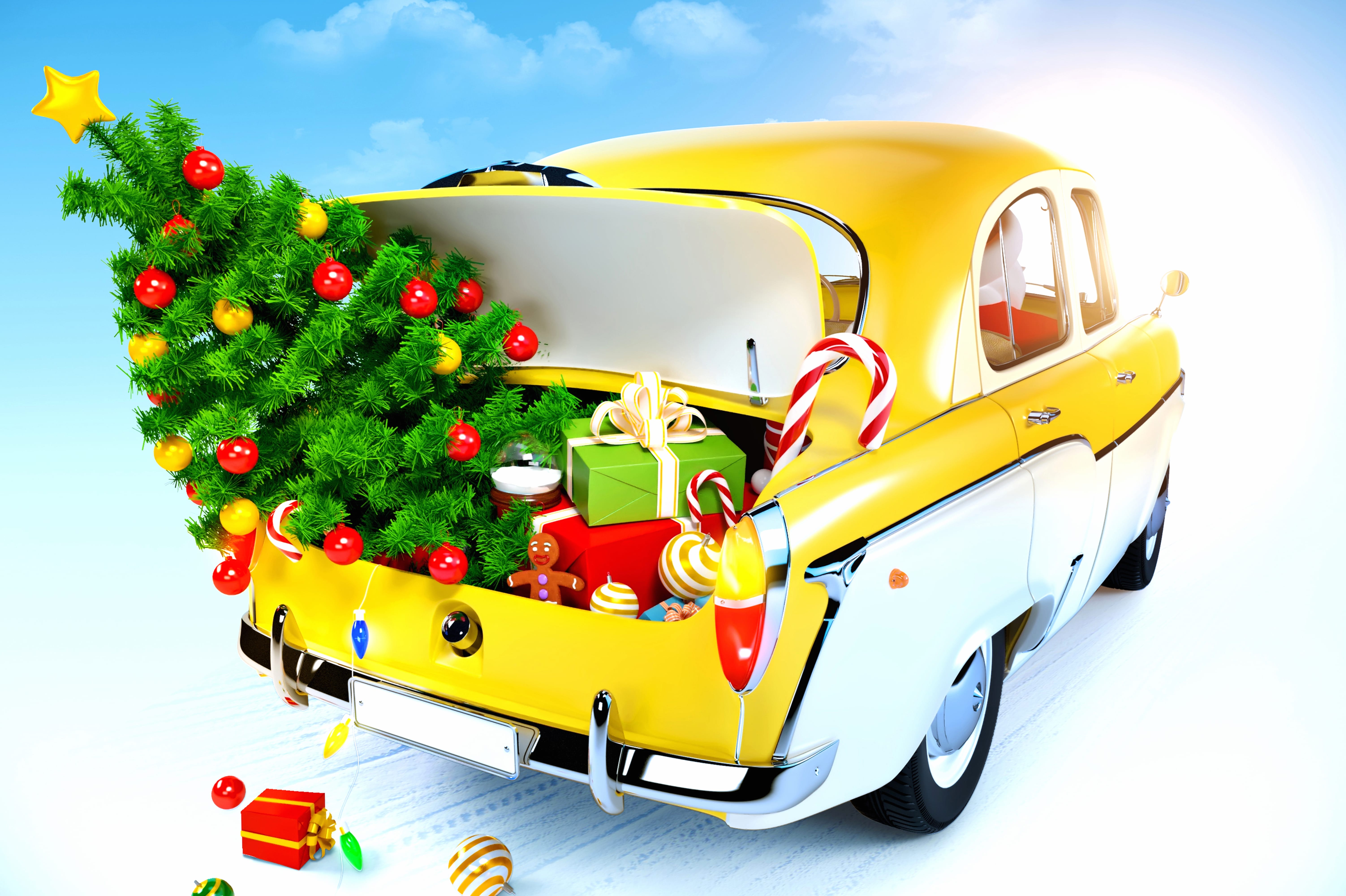 Santa Gift Christmas Ornaments Christmas Tree Holiday Christmas at 2560 x 1440 HD size wallpapers HD quality