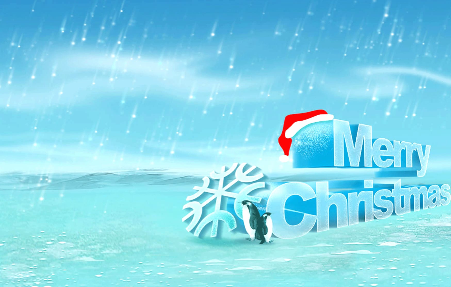 Santa Hat Snowflake Penguin Merry Christmas Holiday Christmas wallpapers HD quality