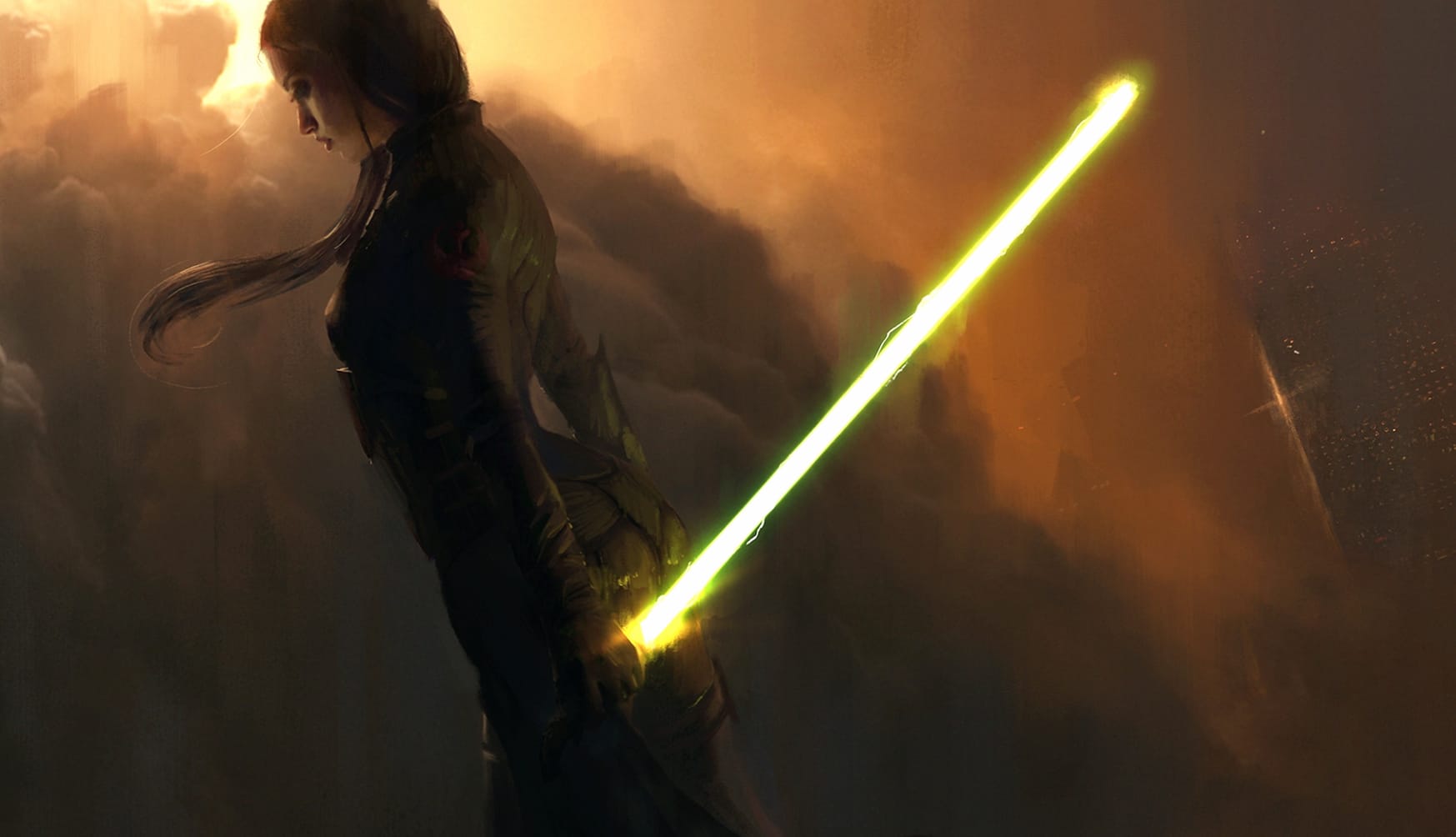 Sci-Fi City Lightsaber Warrior wallpapers HD quality