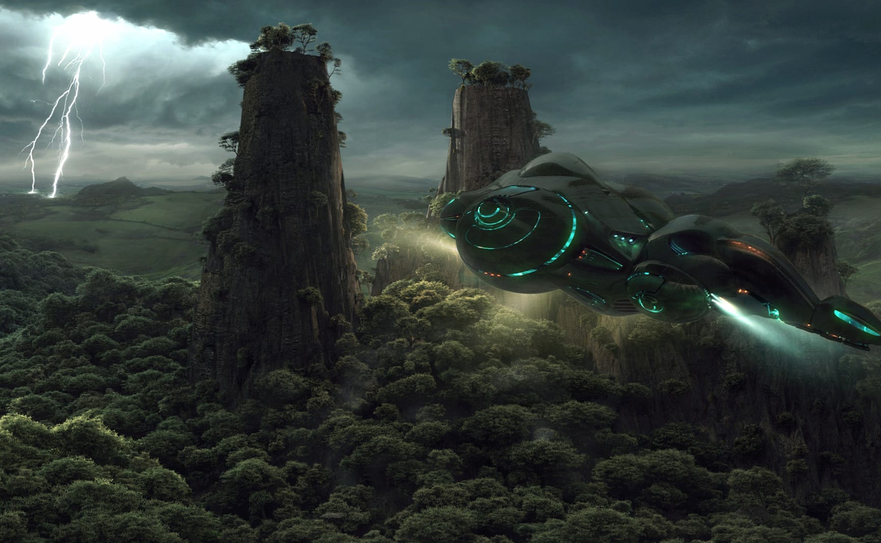 Sci-Fi Spaceship in Jungle - at 640 x 960 iPhone 4 size wallpapers HD quality