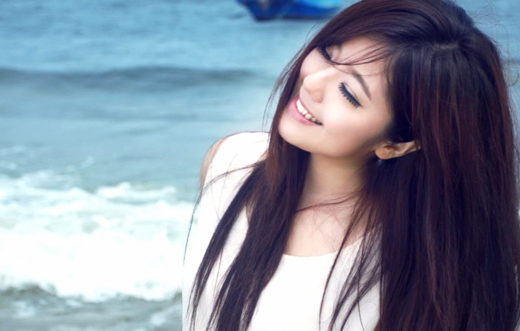 Serene Asian Woman at the Beach - wallpapers HD quality