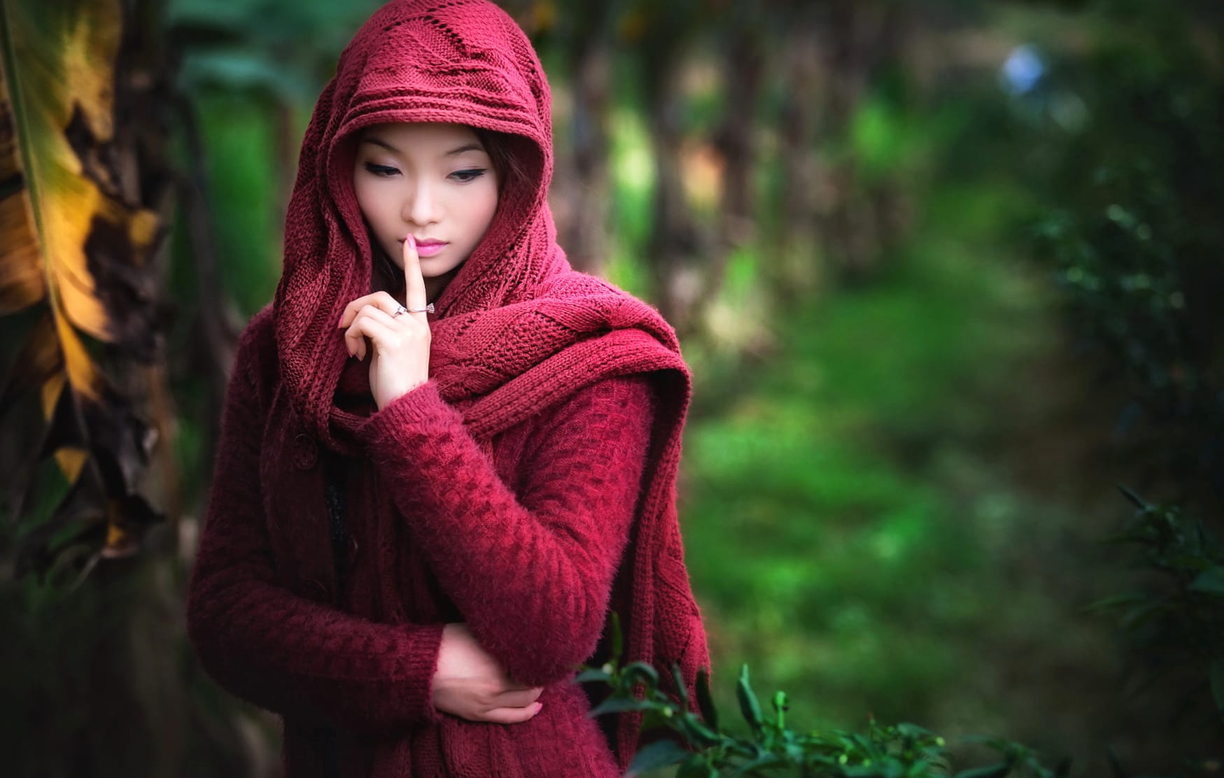 Serene Asian Woman in Red - at 1600 x 900 HD size wallpapers HD quality