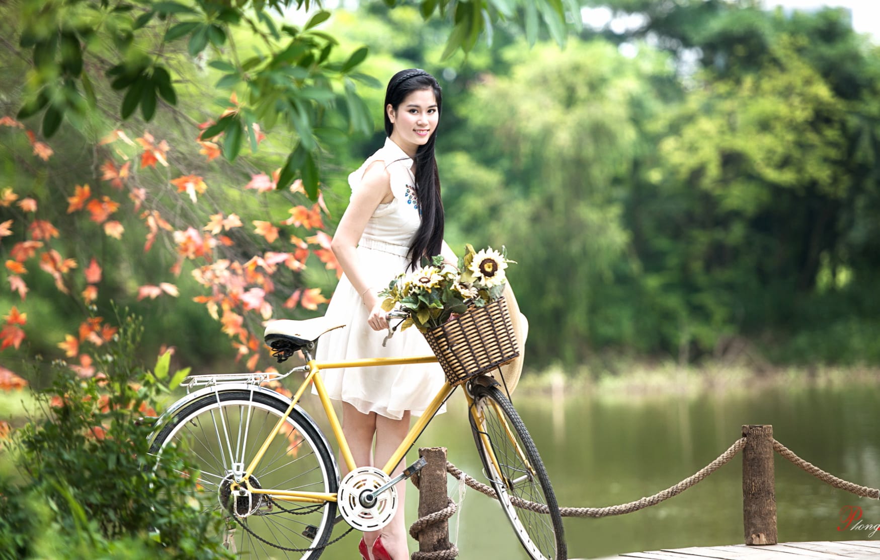 Serene Asian Woman with Bicycle - wallpapers HD quality