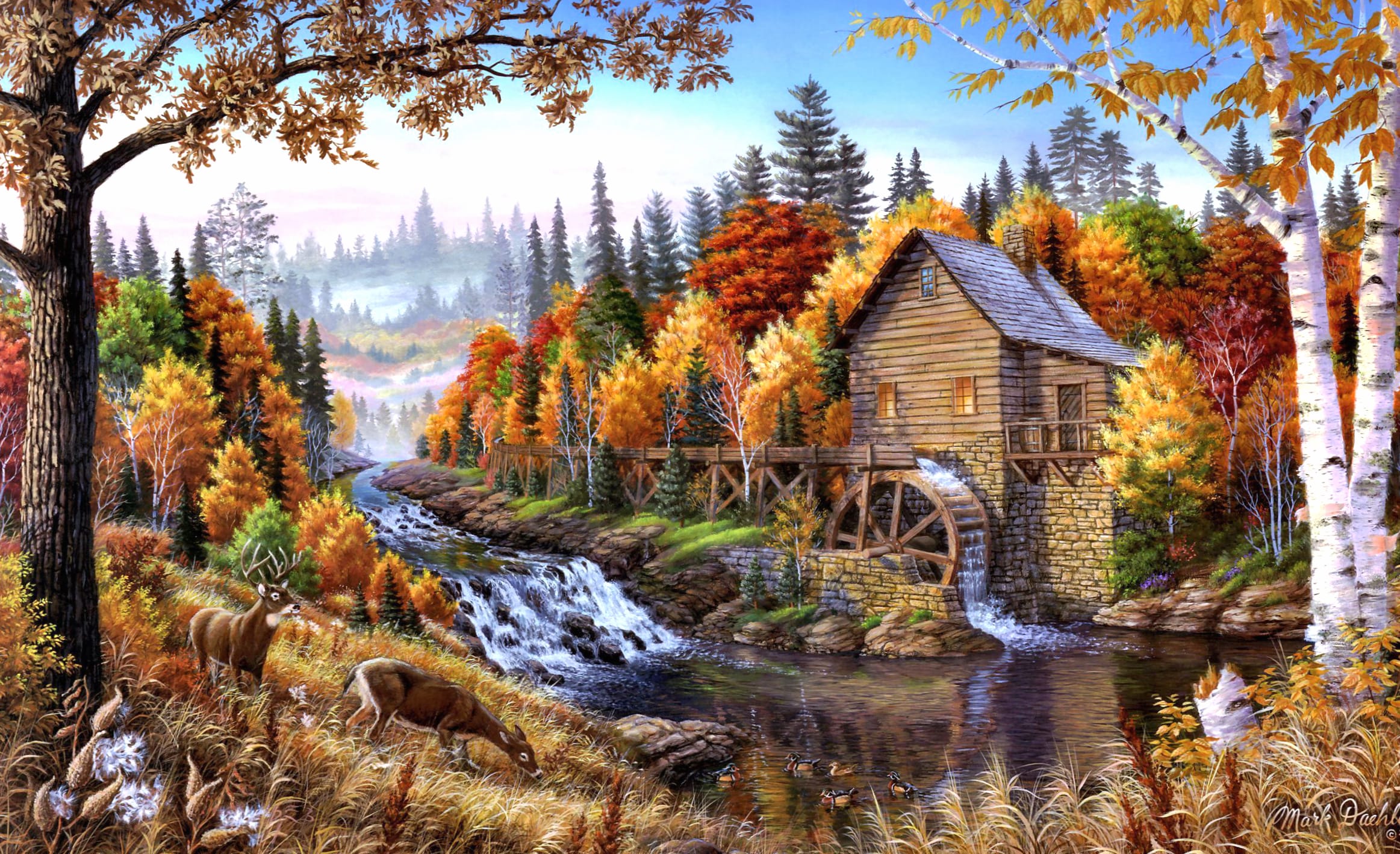 Serene Autumn Watermill - wallpapers HD quality