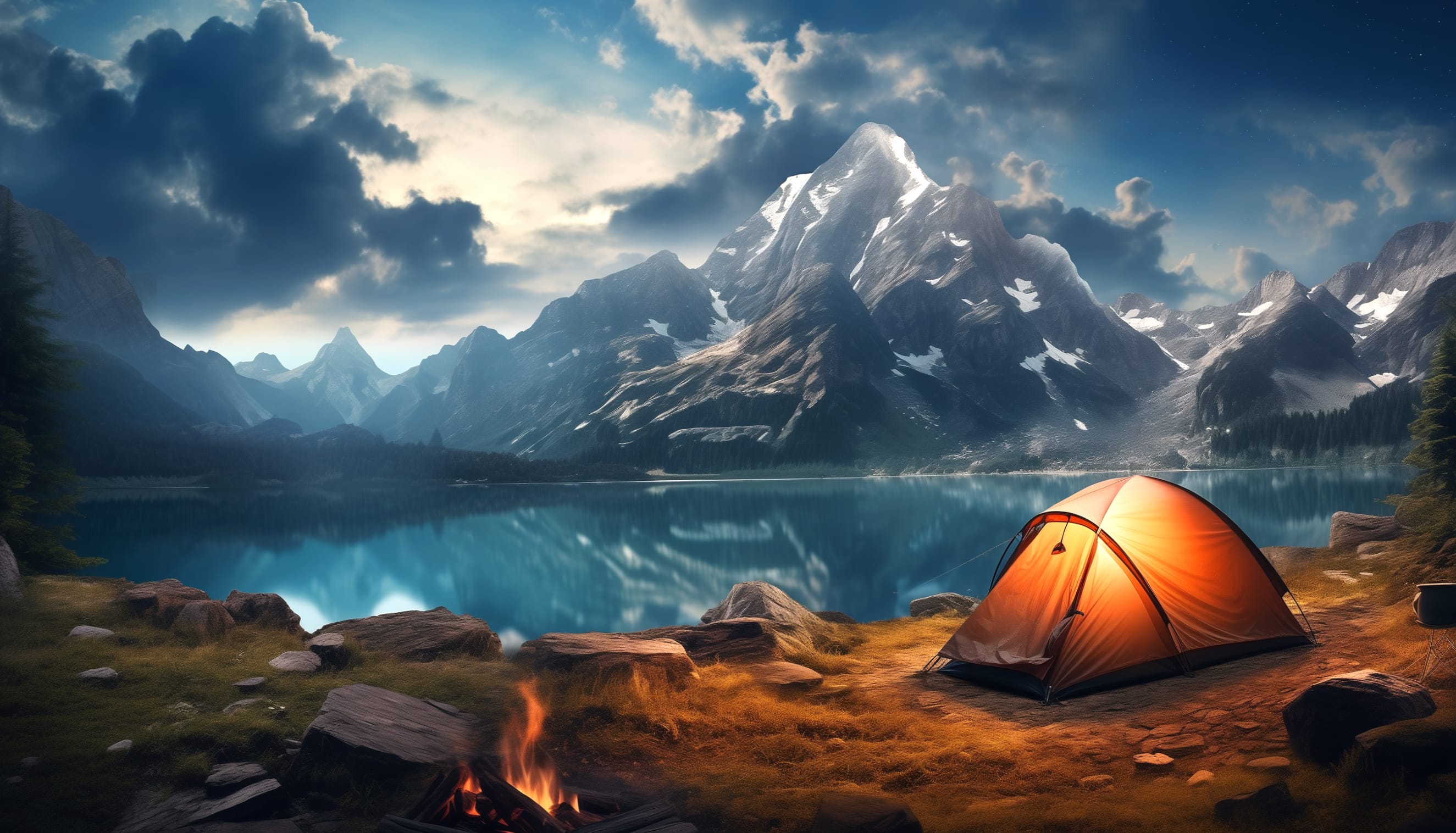 Serene Lake Camping at 640 x 960 iPhone 4 size wallpapers HD quality