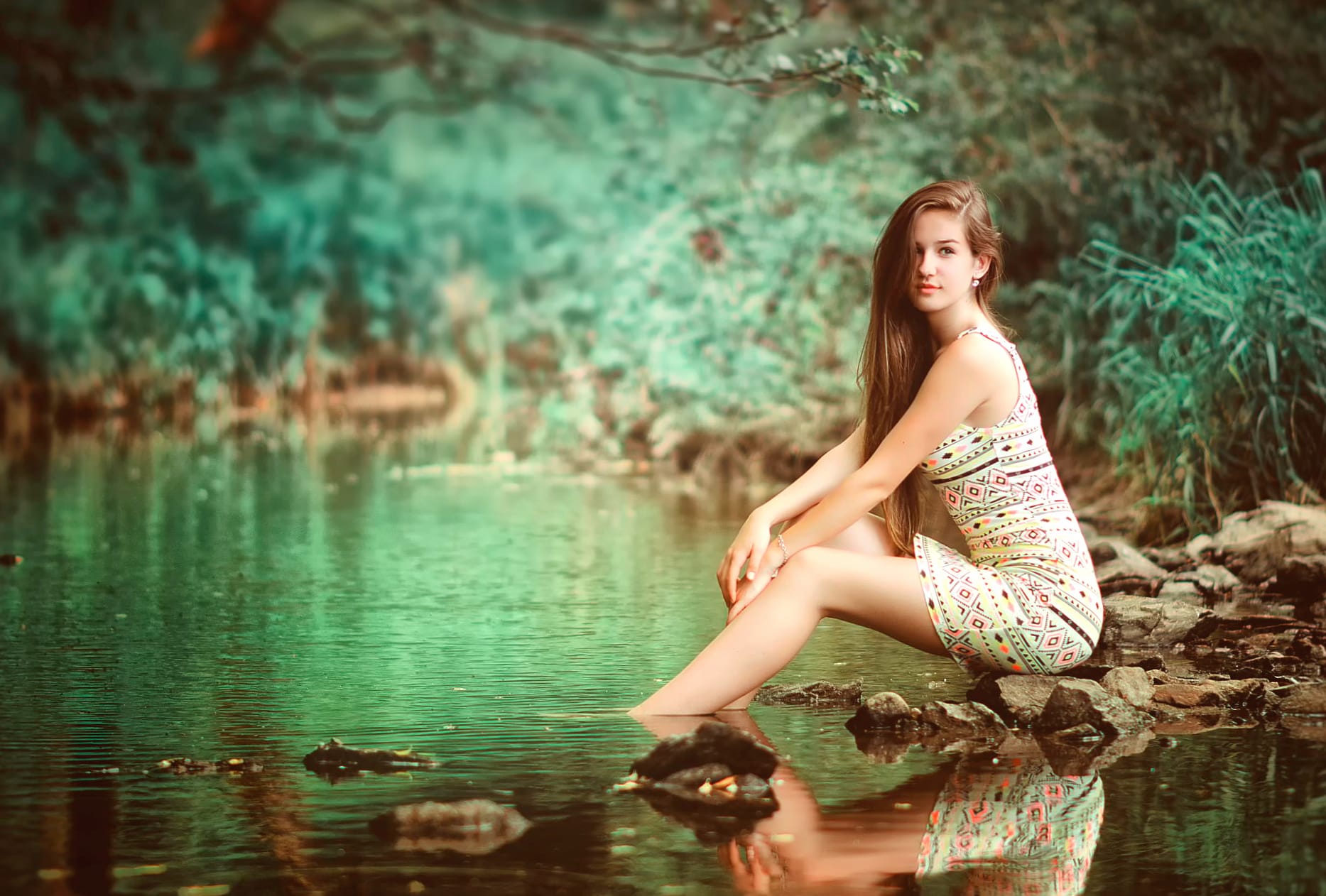 Serene Waterscape - Woman in Mood wallpapers HD quality