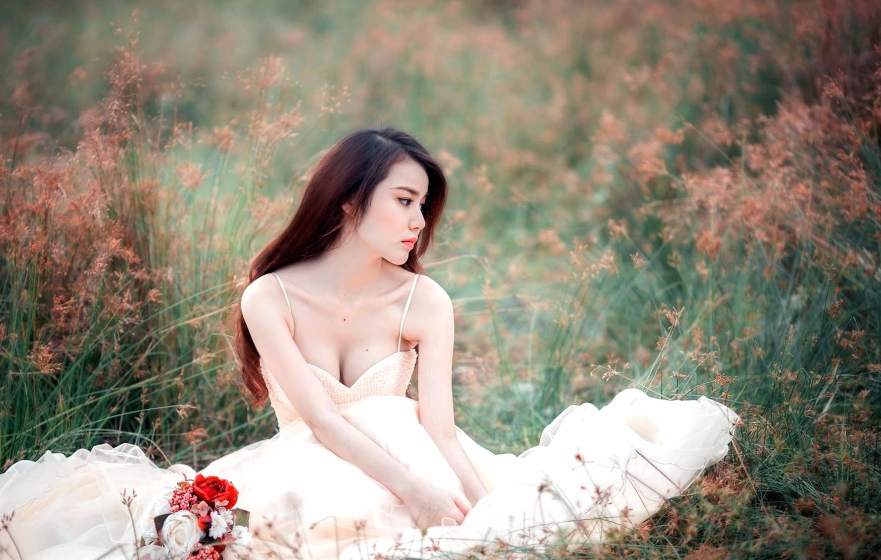 Serenity in Bloom - Asian Woman at 1280 x 720 HD size wallpapers HD quality