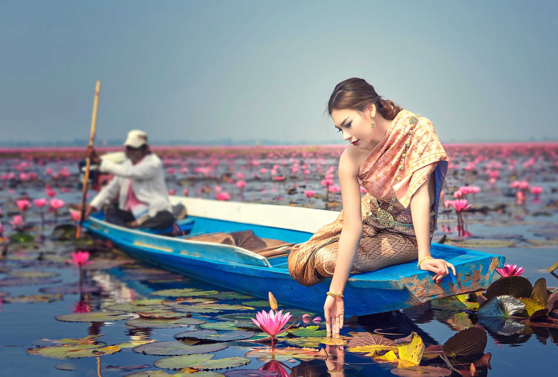 Serenity on Water Thai National Dress at 1600 x 1200 size wallpapers HD quality