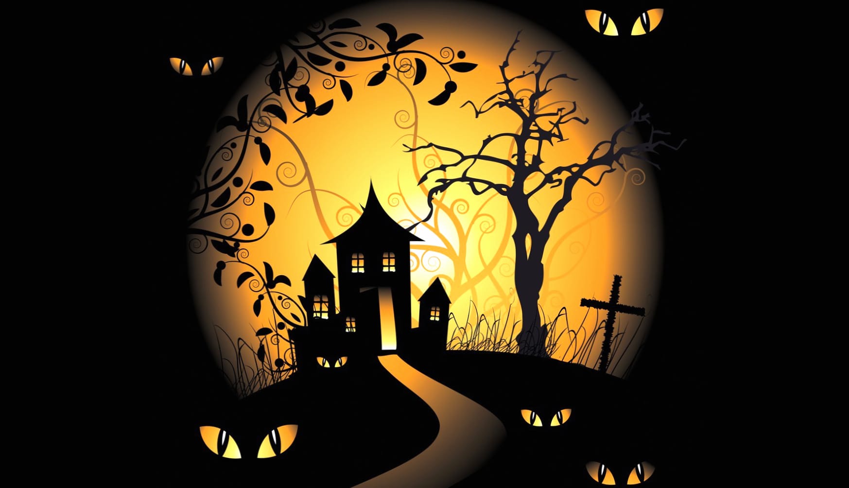 Silhouette House Moon Holiday Halloween wallpapers HD quality