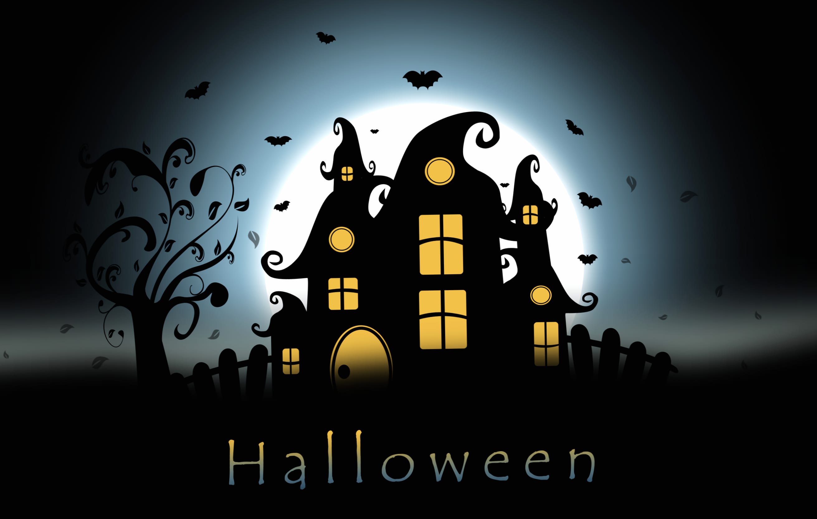 Silhouette Moon Tree Haunted House House Holiday Halloween wallpapers HD quality