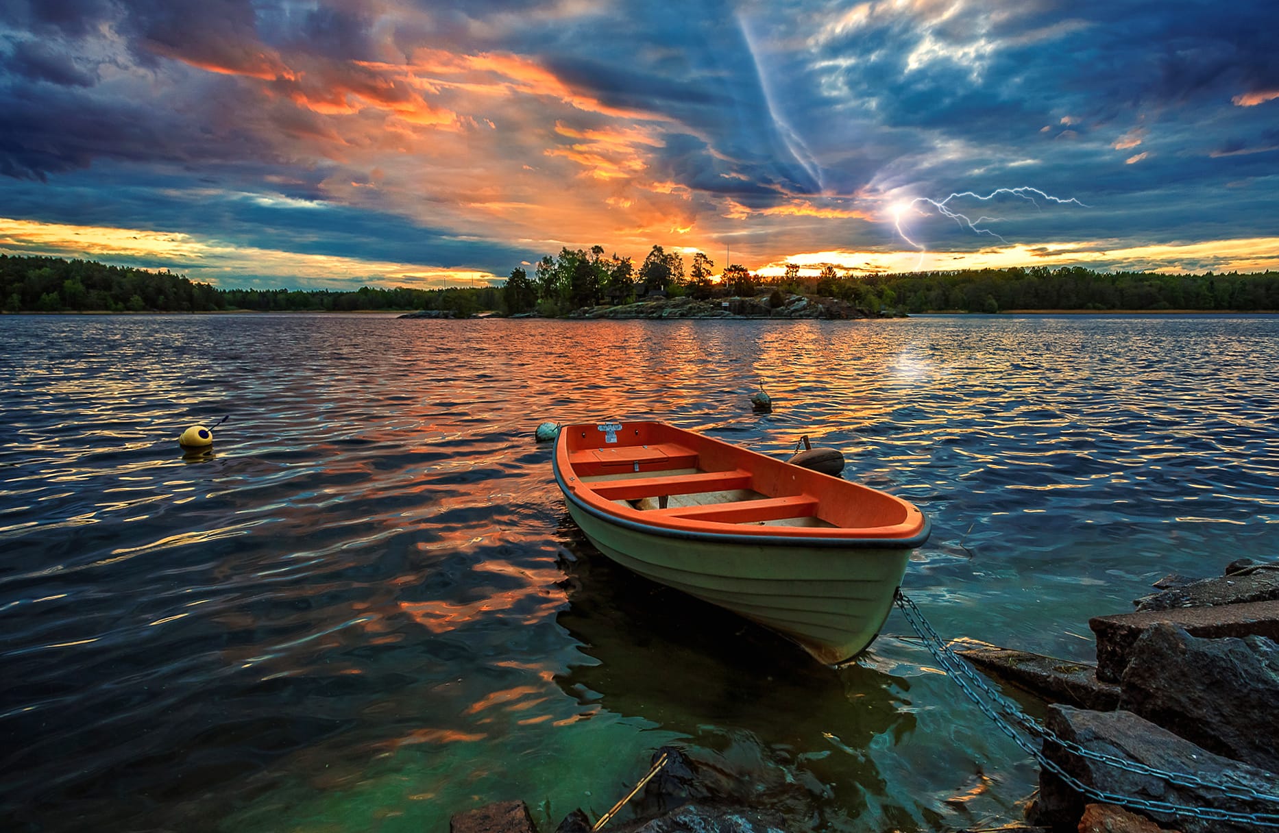 Sky Cloud Lightning Sunset Boat Vehicle Photography Lake at 1280 x 960 size wallpapers HD quality