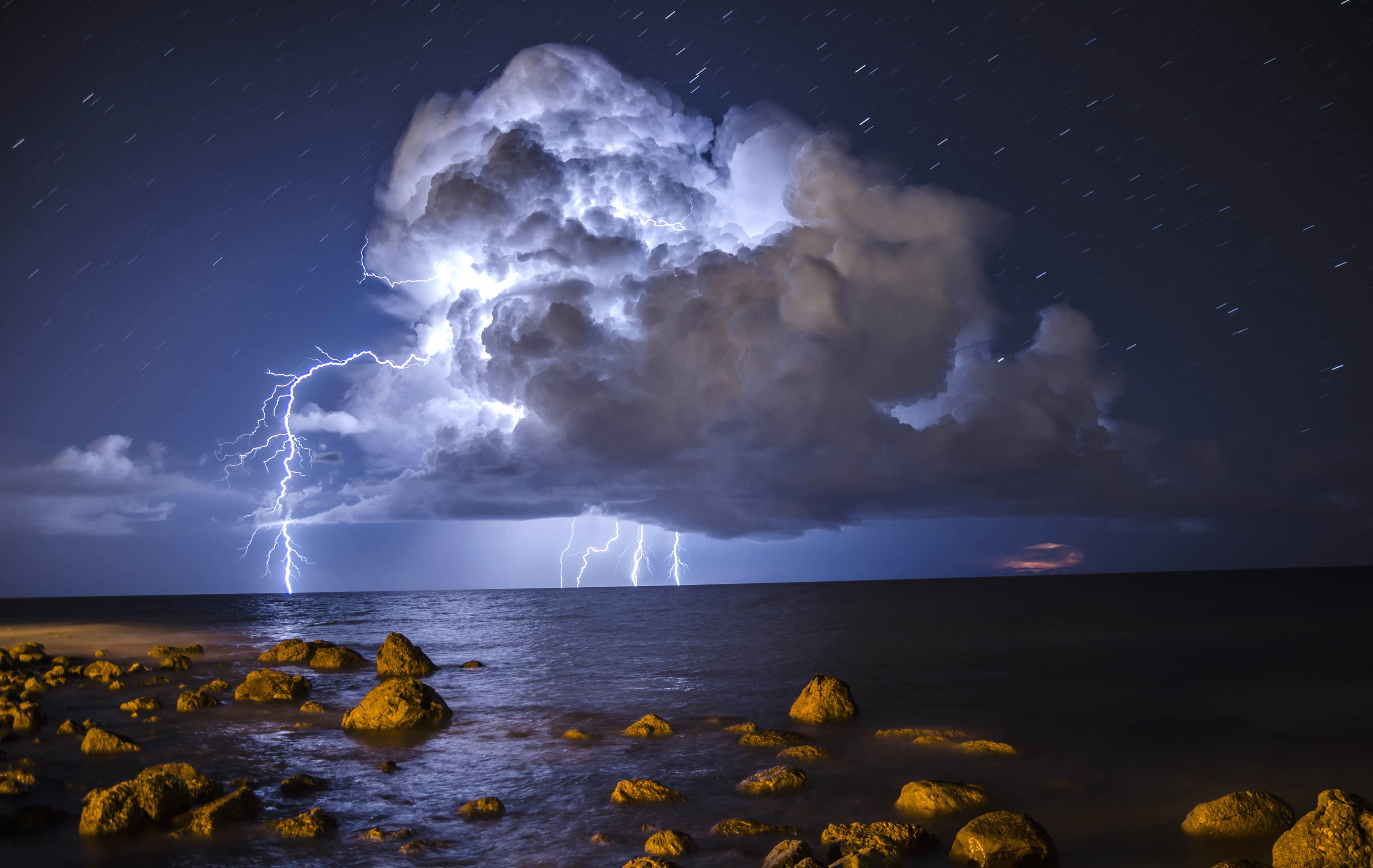 Sky Night Horizon Ocean Cloud Nature Photography Lightning wallpapers HD quality