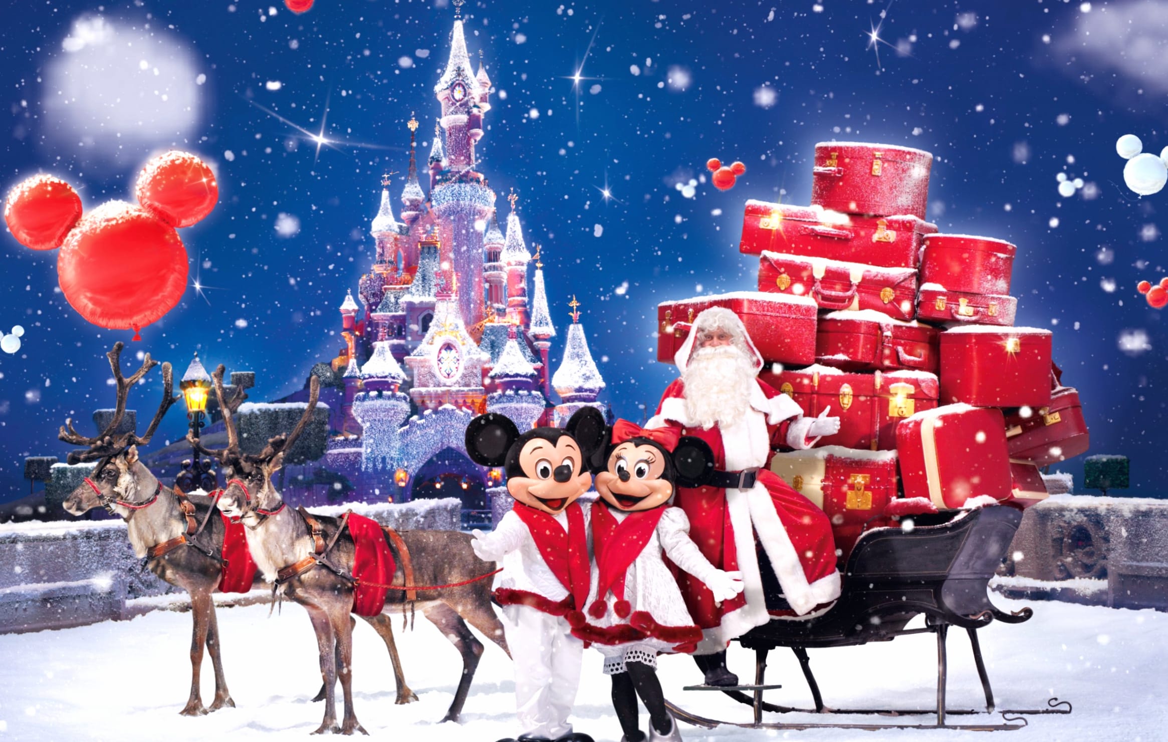 Sleigh Reindeer Santa Disneyland Holiday Christmas wallpapers HD quality