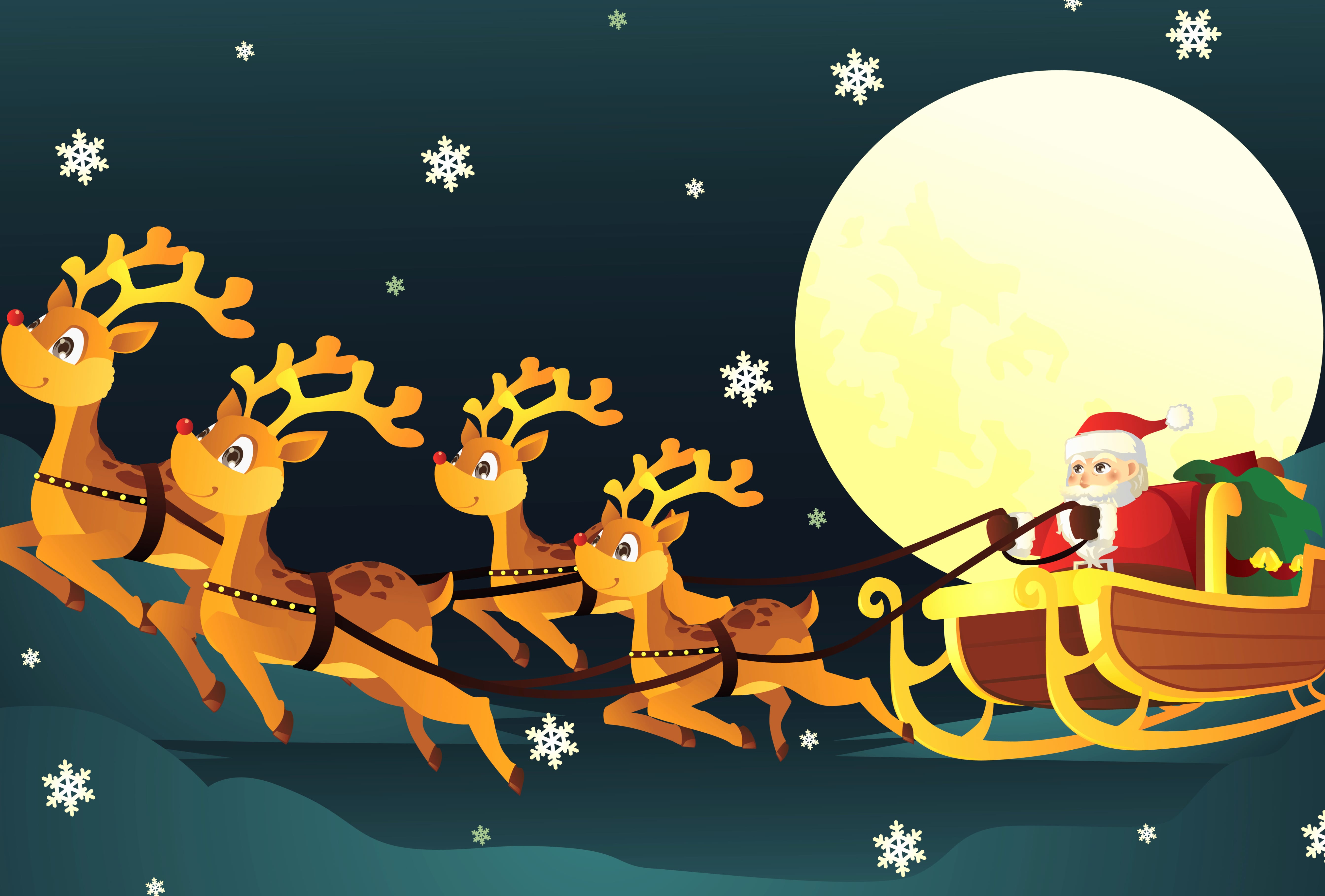 Sleigh Reindeer Santa Holiday Christmas wallpapers HD quality