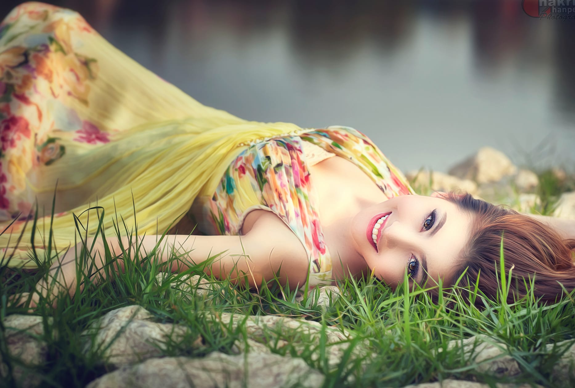 Smiling Thai Woman in Grass - wallpapers HD quality