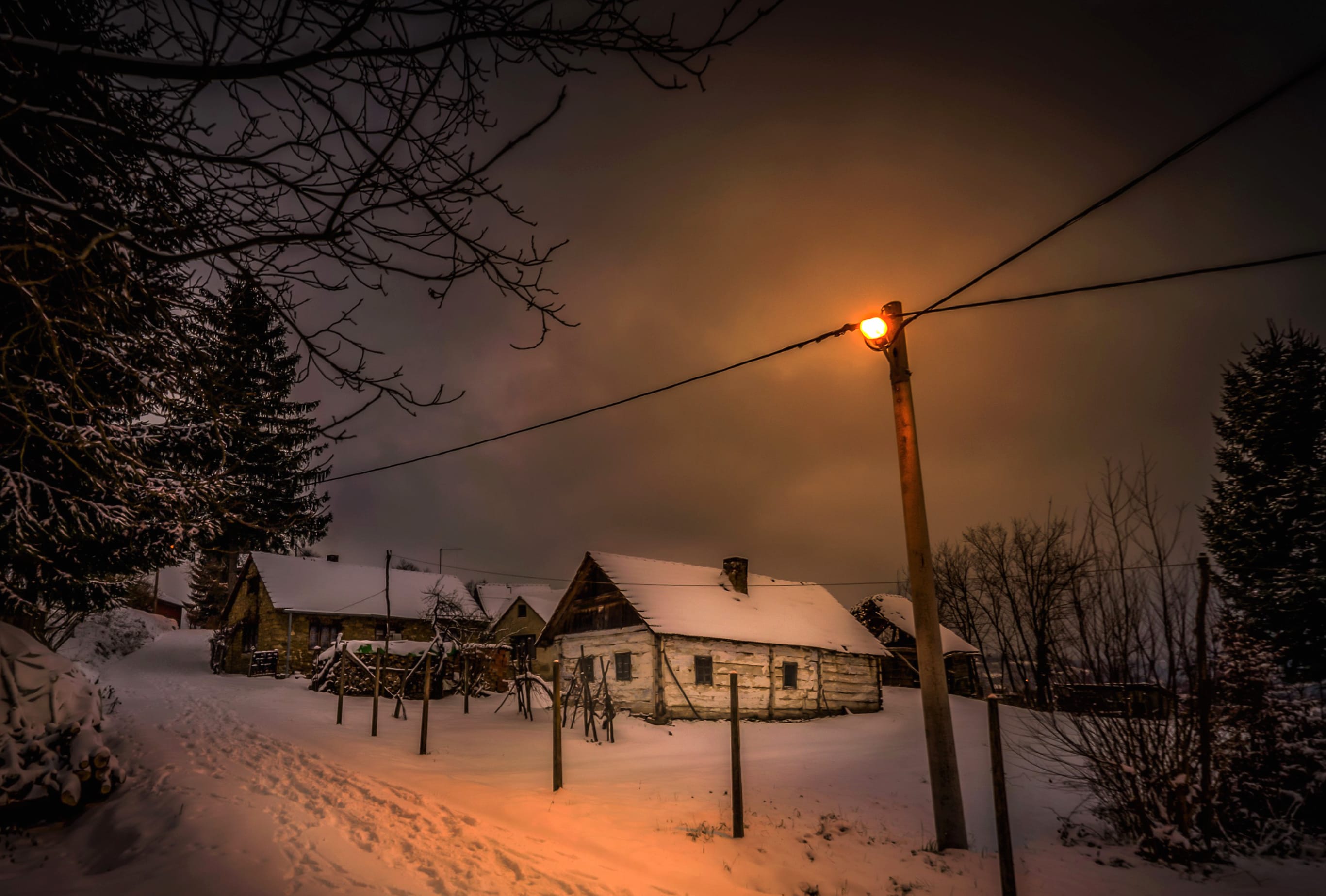 Snow Night Street Light House Photography Winter wallpapers HD quality