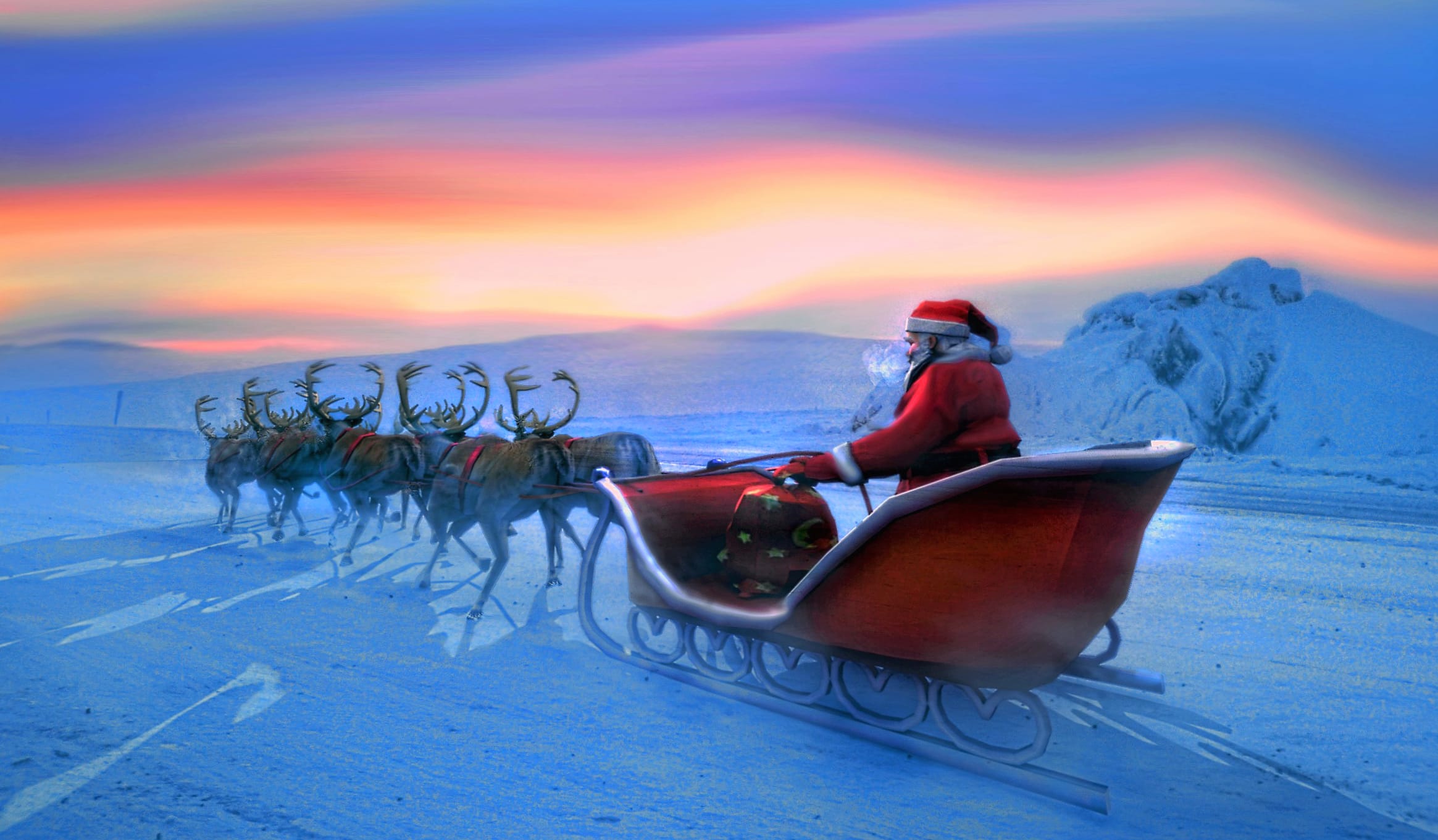 Snow Reindeer Sleigh Santa Holiday Christmas wallpapers HD quality