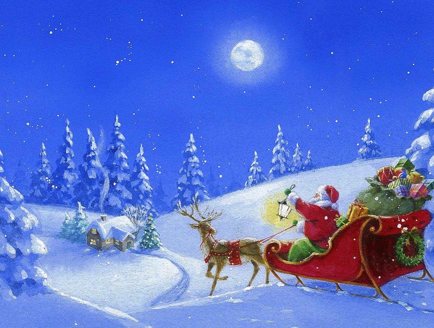 Snow Sleigh Reindeer Santa Holiday Christmas Wallpaper wallpapers HD quality