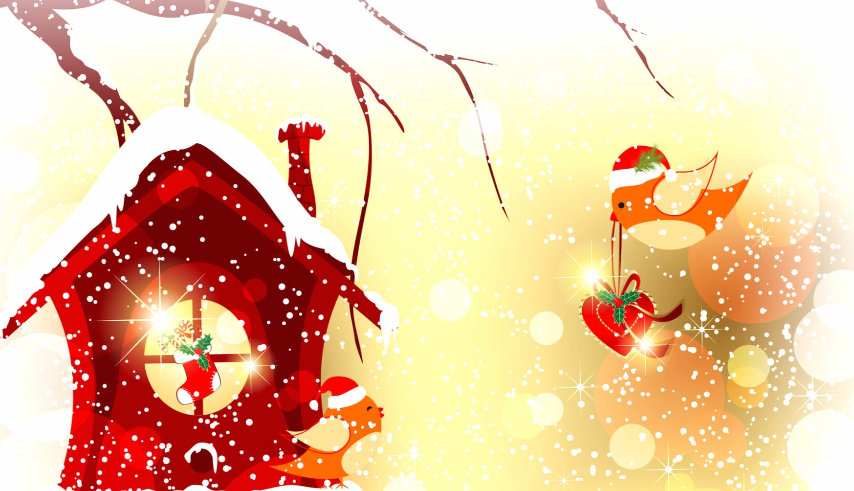 Snowfall Bird House Bird Holiday Christmas wallpapers HD quality