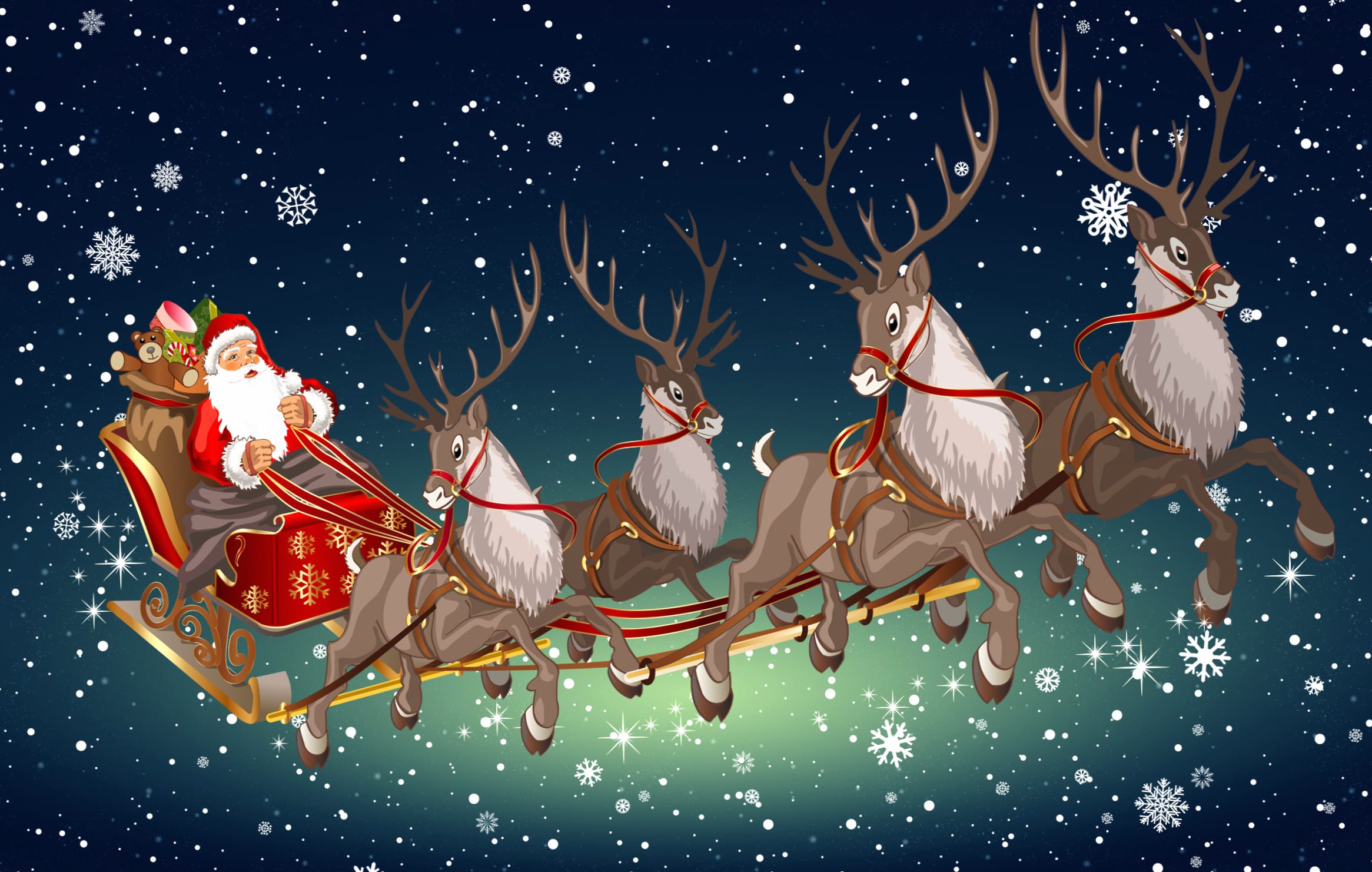 Snowflake Reindeer Sleigh Santa Holiday Christmas wallpapers HD quality