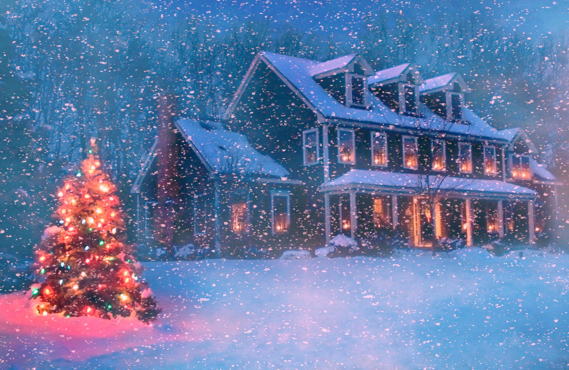 Snowy Christmas Eve at Home at 1600 x 900 HD size wallpapers HD quality