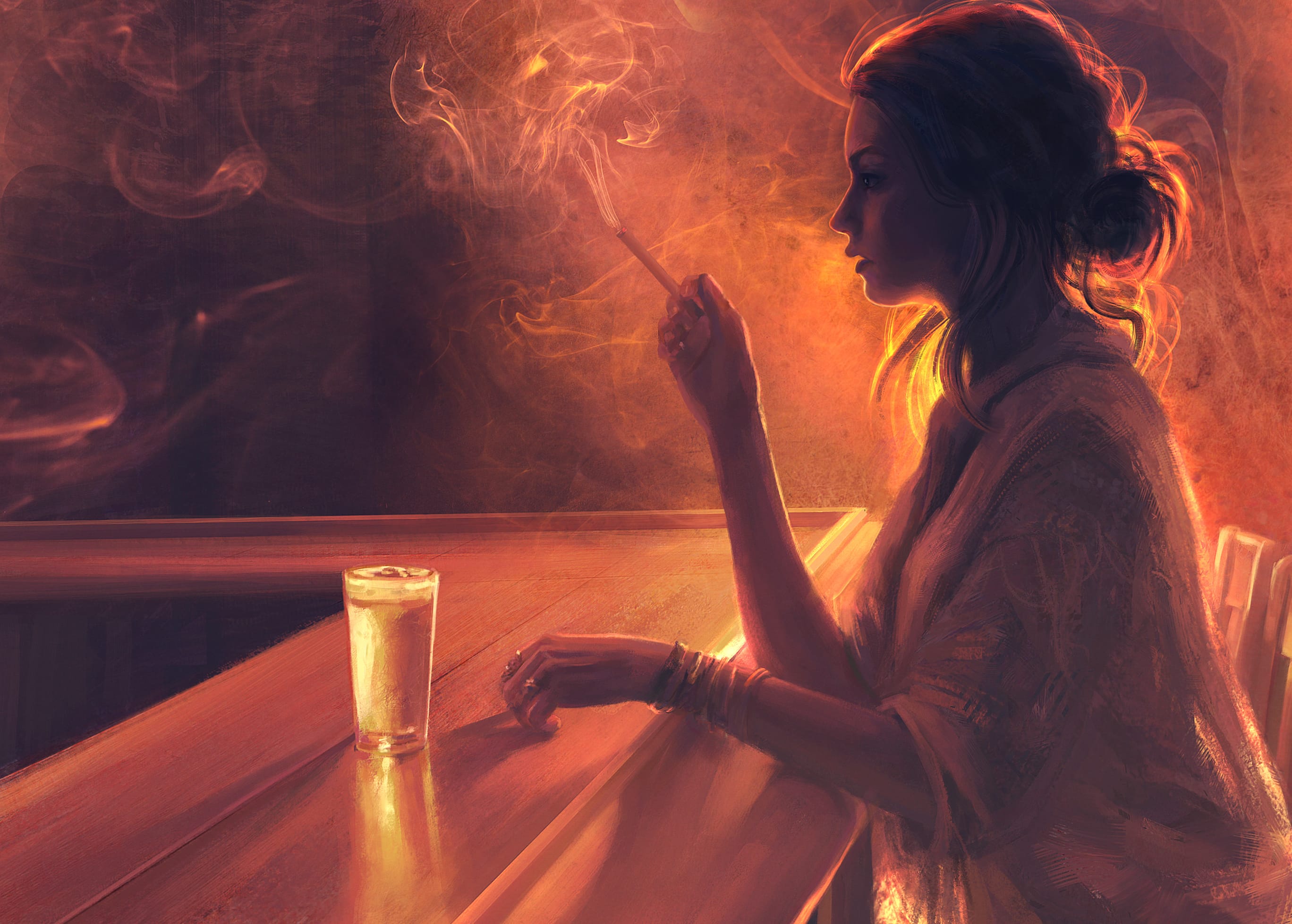 Solitary Smoke at Bar - HD Artistic Wallpaper at 1920 x 1080 HD size wallpapers HD quality