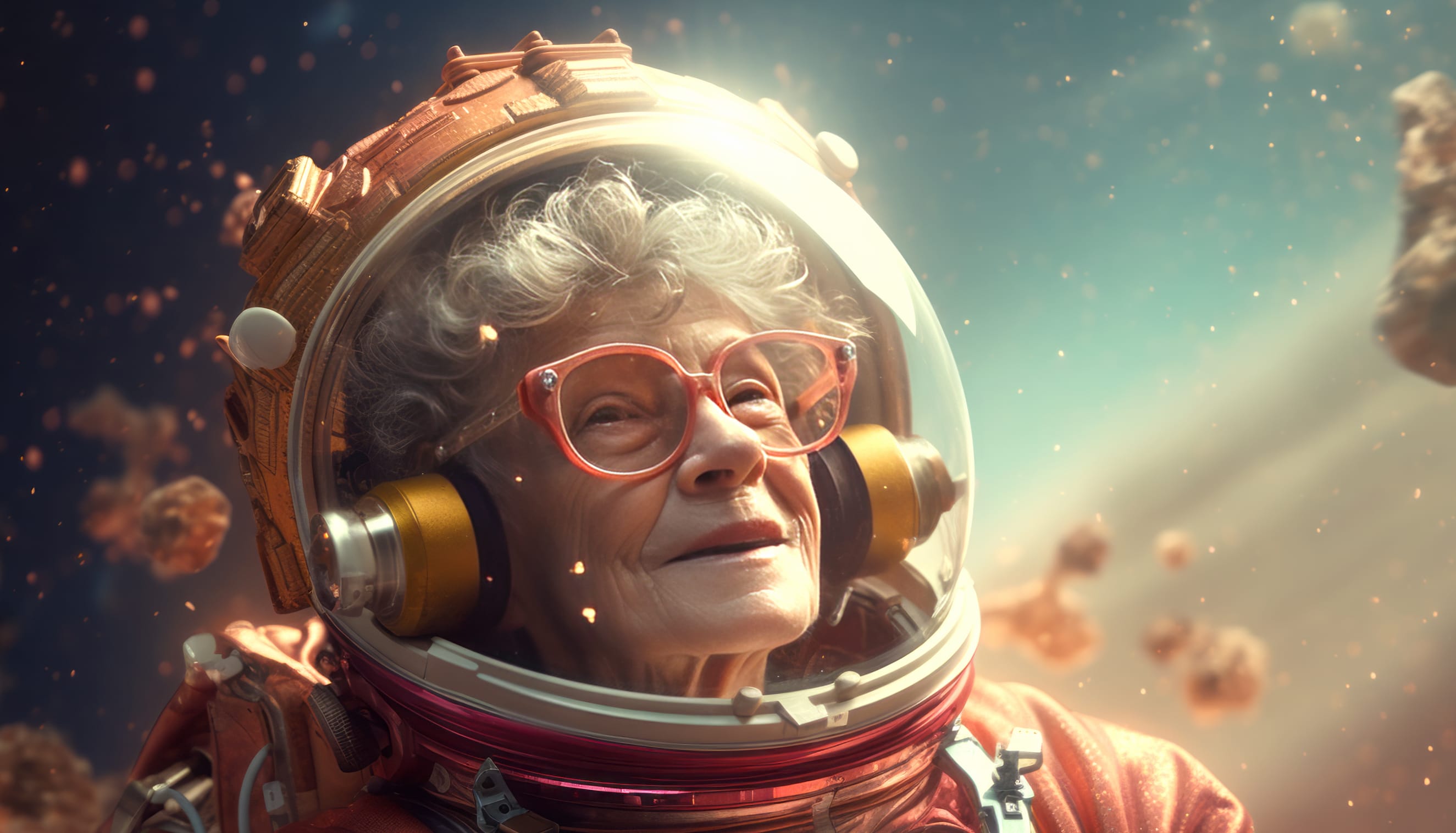 Space Explorer Grandmother AI Art at 1600 x 1200 size wallpapers HD quality