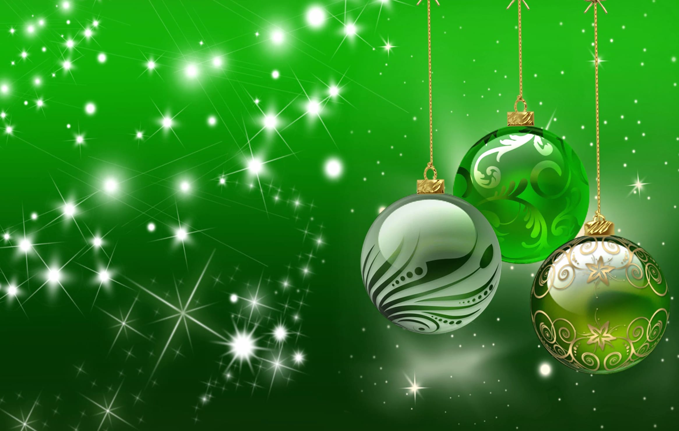 Sparkles Green Christmas Ornaments Holiday Christmas wallpapers HD quality