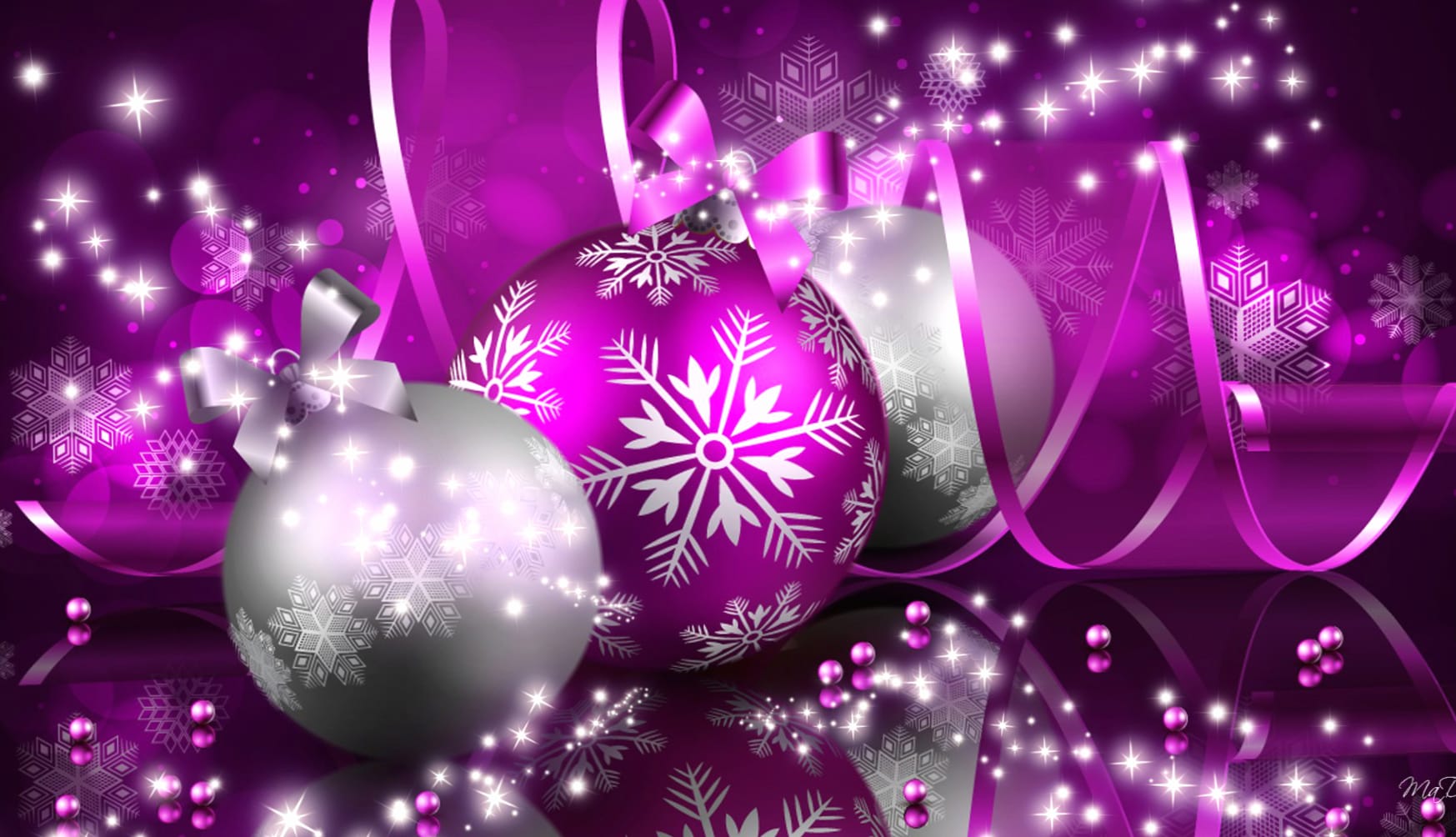 Sparkles Silver Purple Christmas Ornaments Holiday Christmas wallpapers HD quality