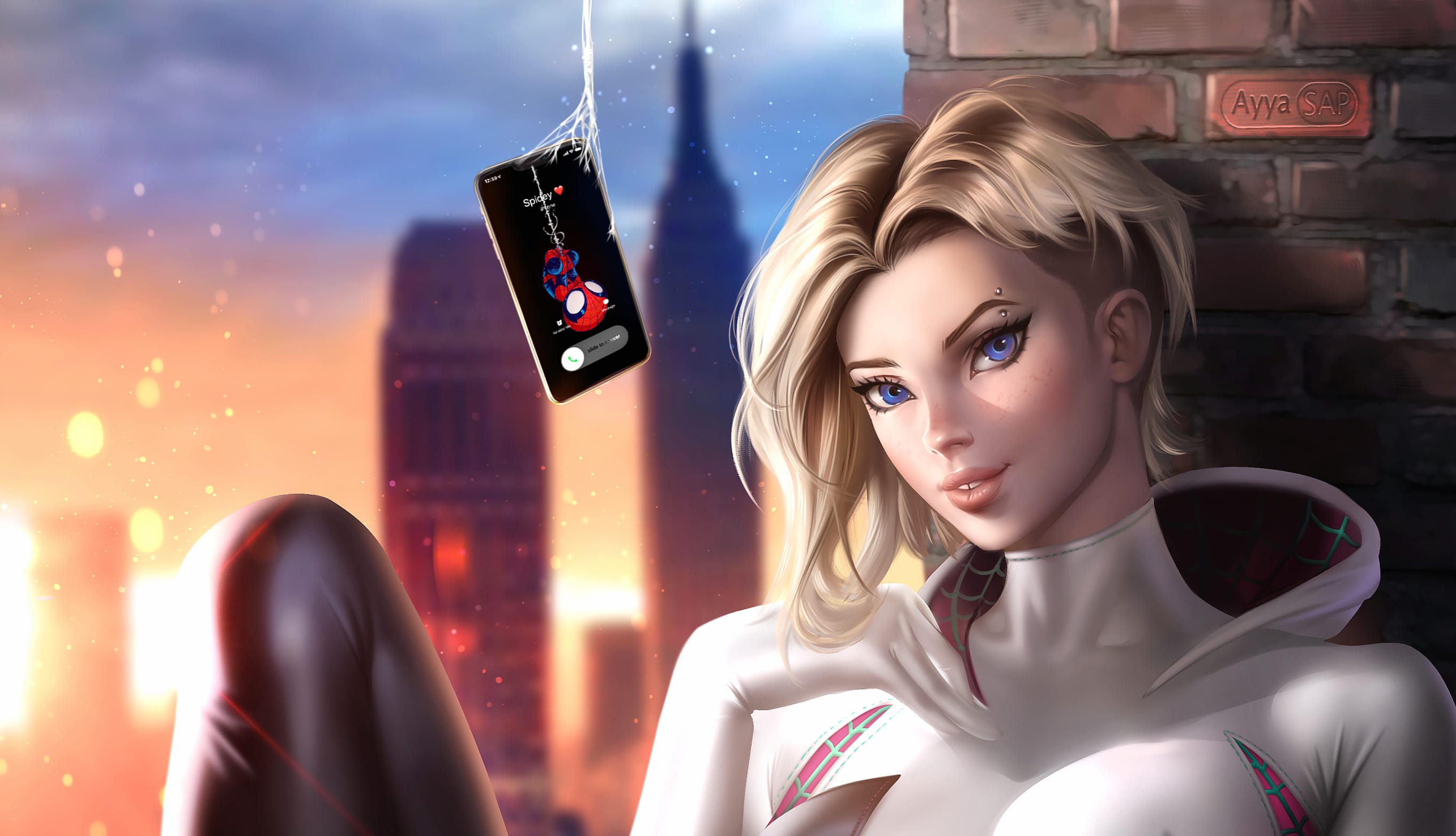 Spider-Gwen Blonde Heroine with Blue Eyes wallpapers HD quality