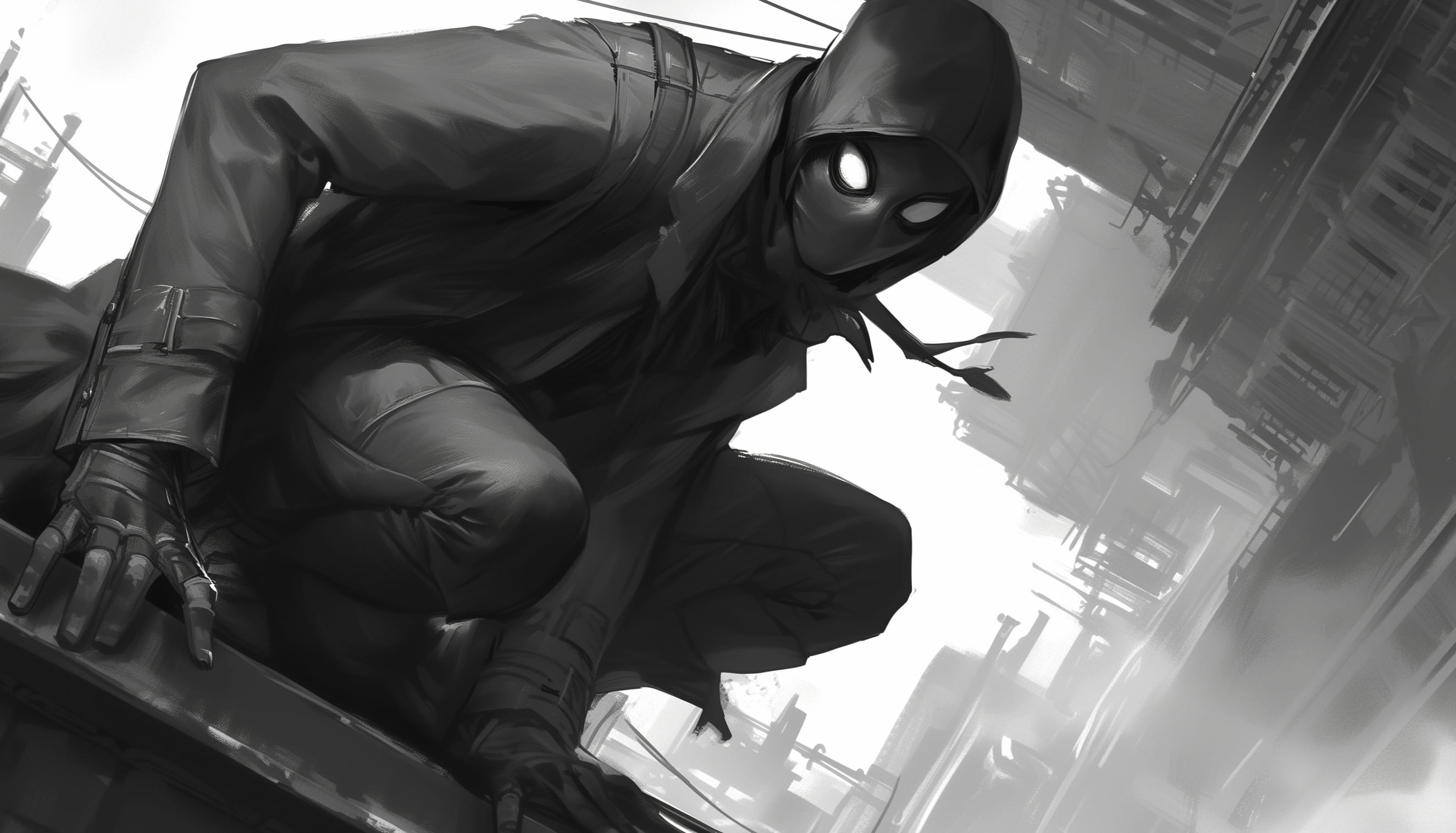 Spider-Man Noir - Monochrome Comic Hero Background at 640 x 960 iPhone 4 size wallpapers HD quality