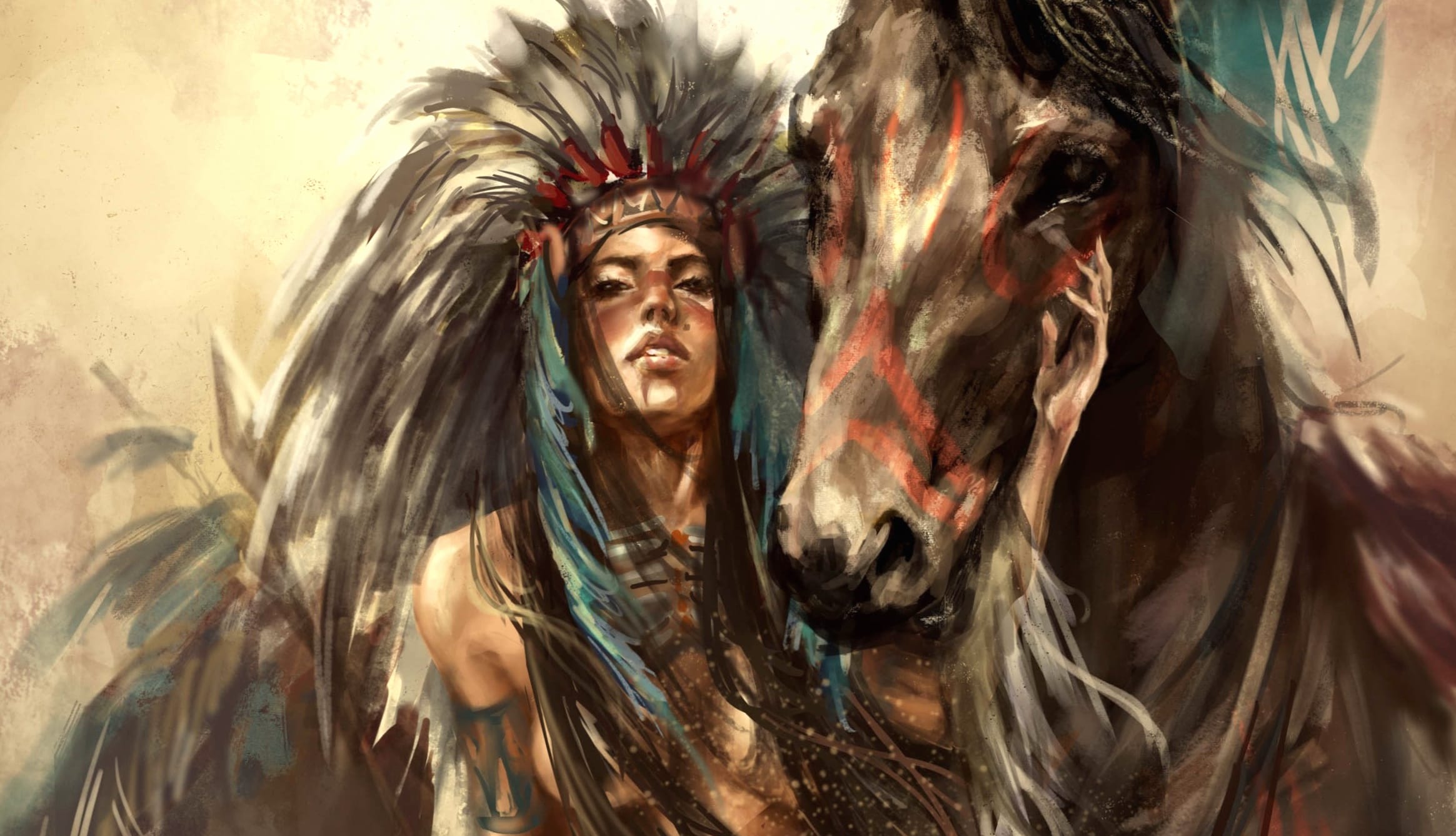 Spirit of the Plains Native American and Horse at 1280 x 960 size wallpapers HD quality