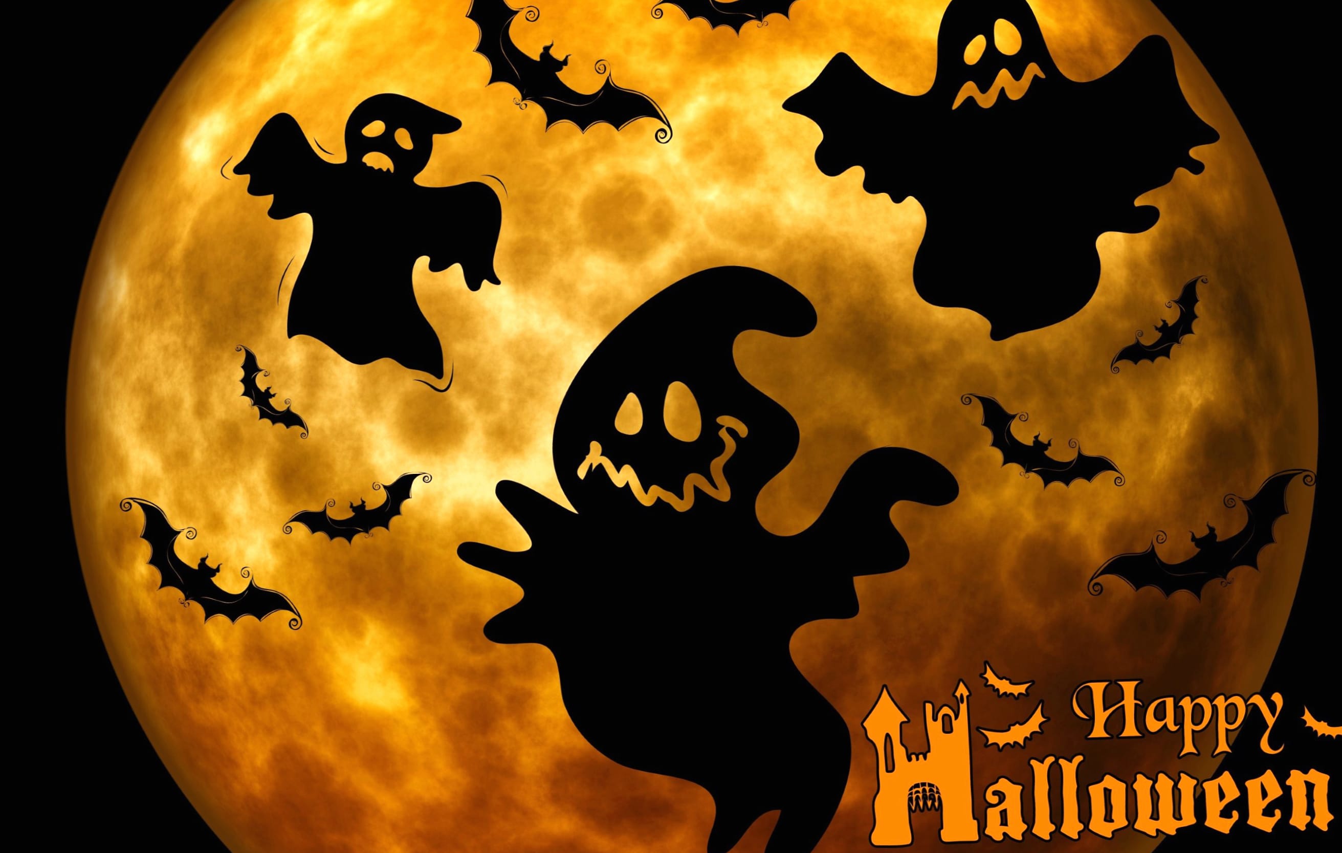 Spooktacular Happy Halloween with Bats and Ghosts wallpapers HD quality