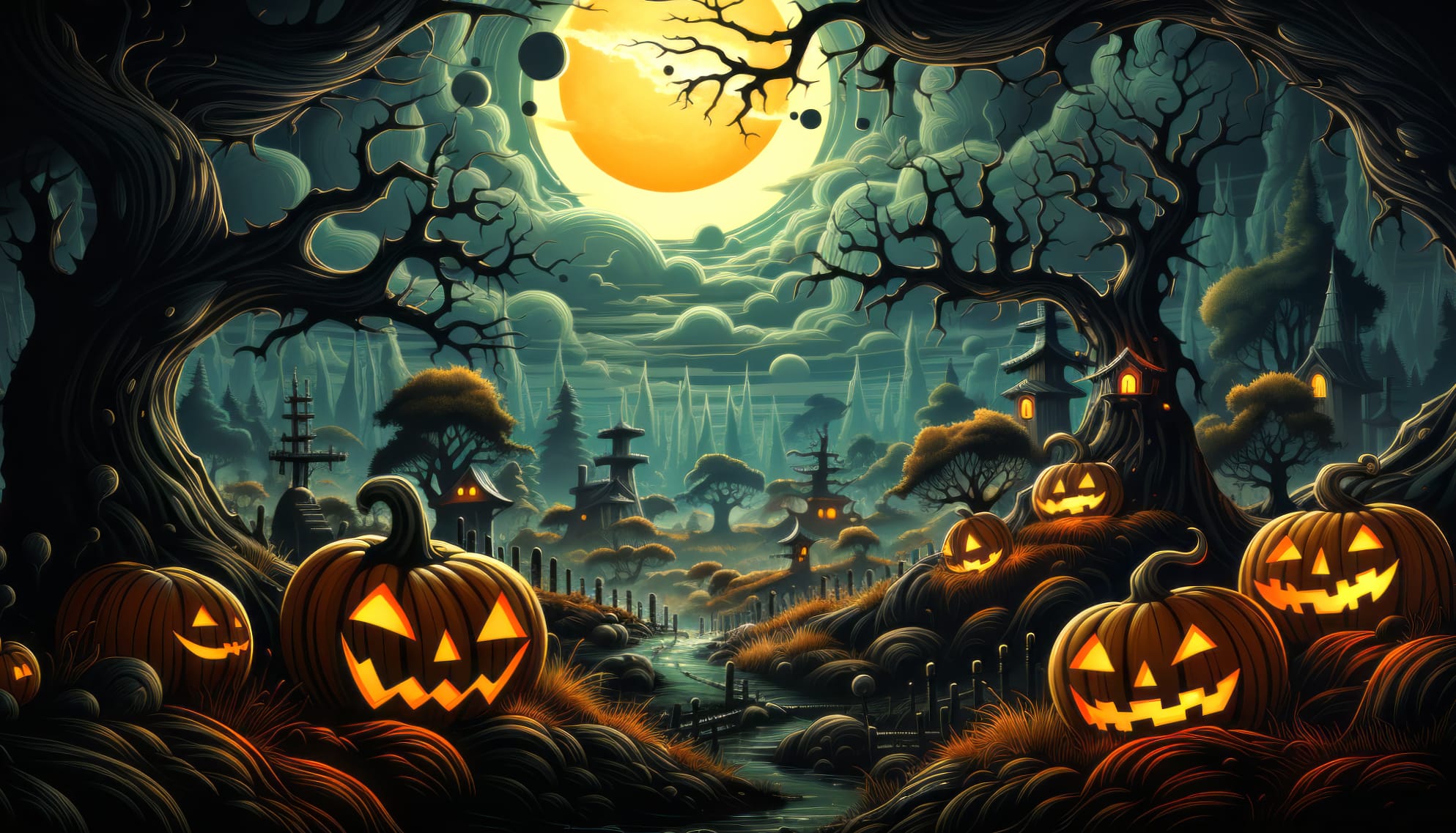 Spooky Halloween Night at 640 x 960 iPhone 4 size wallpapers HD quality