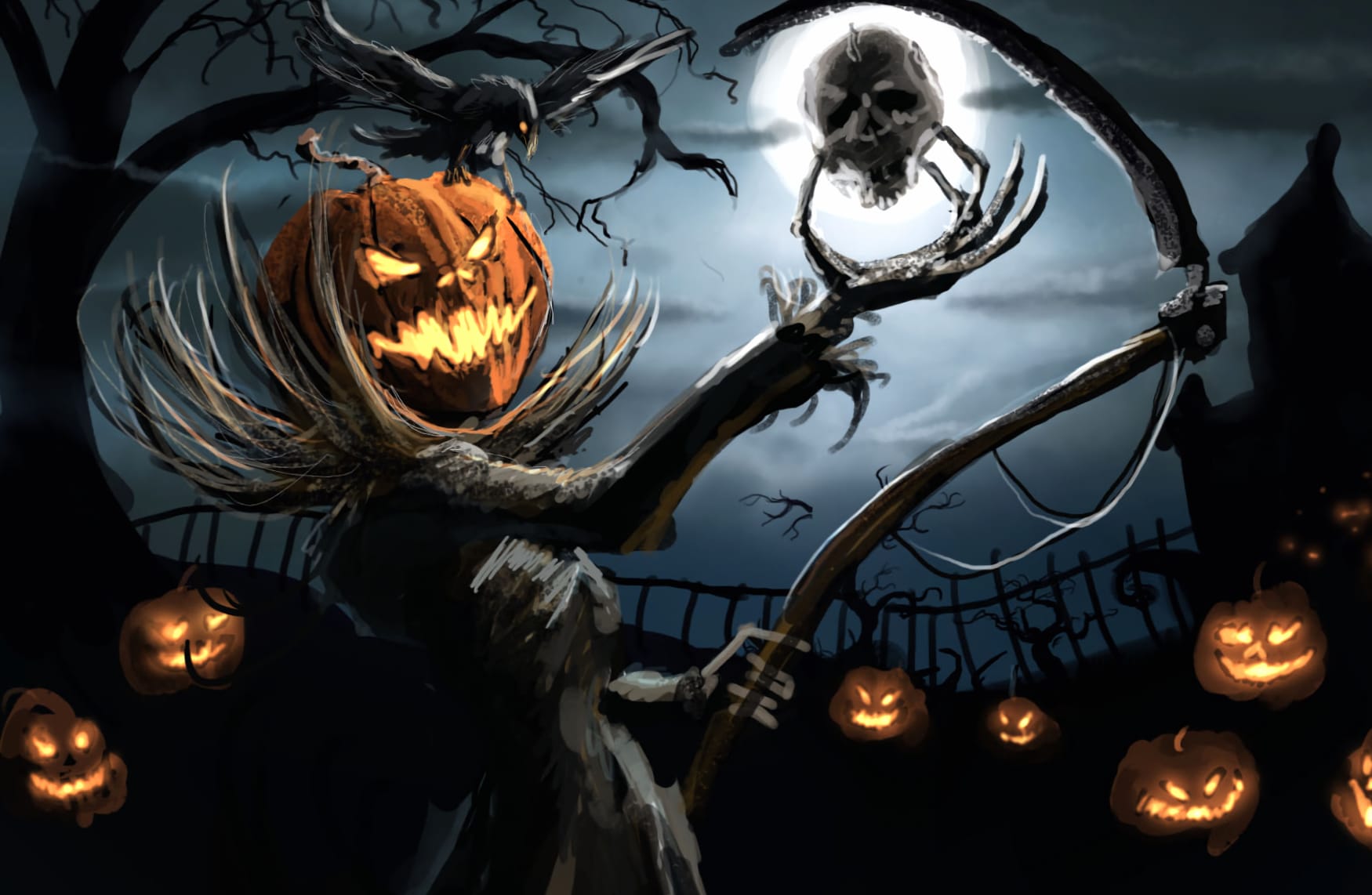 Spooky Night Raven & Monster HD Halloween Wallpaper wallpapers HD quality