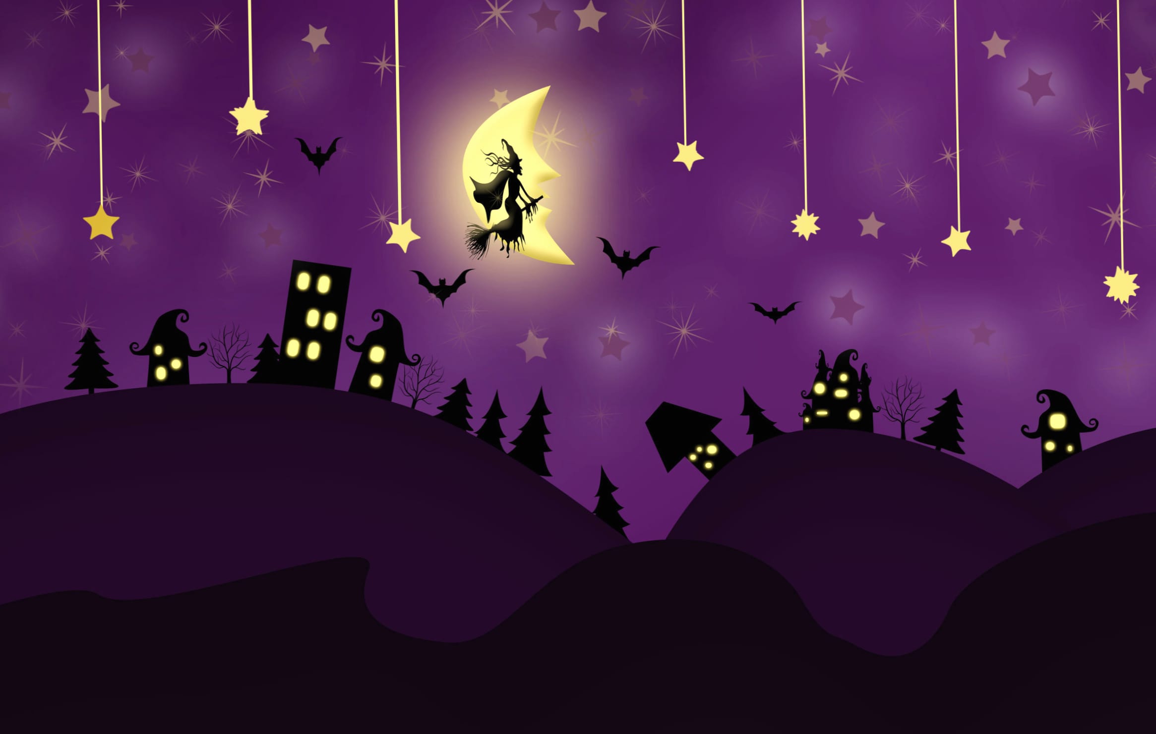 Star Silhouette Witch Purple Holiday Halloween wallpapers HD quality