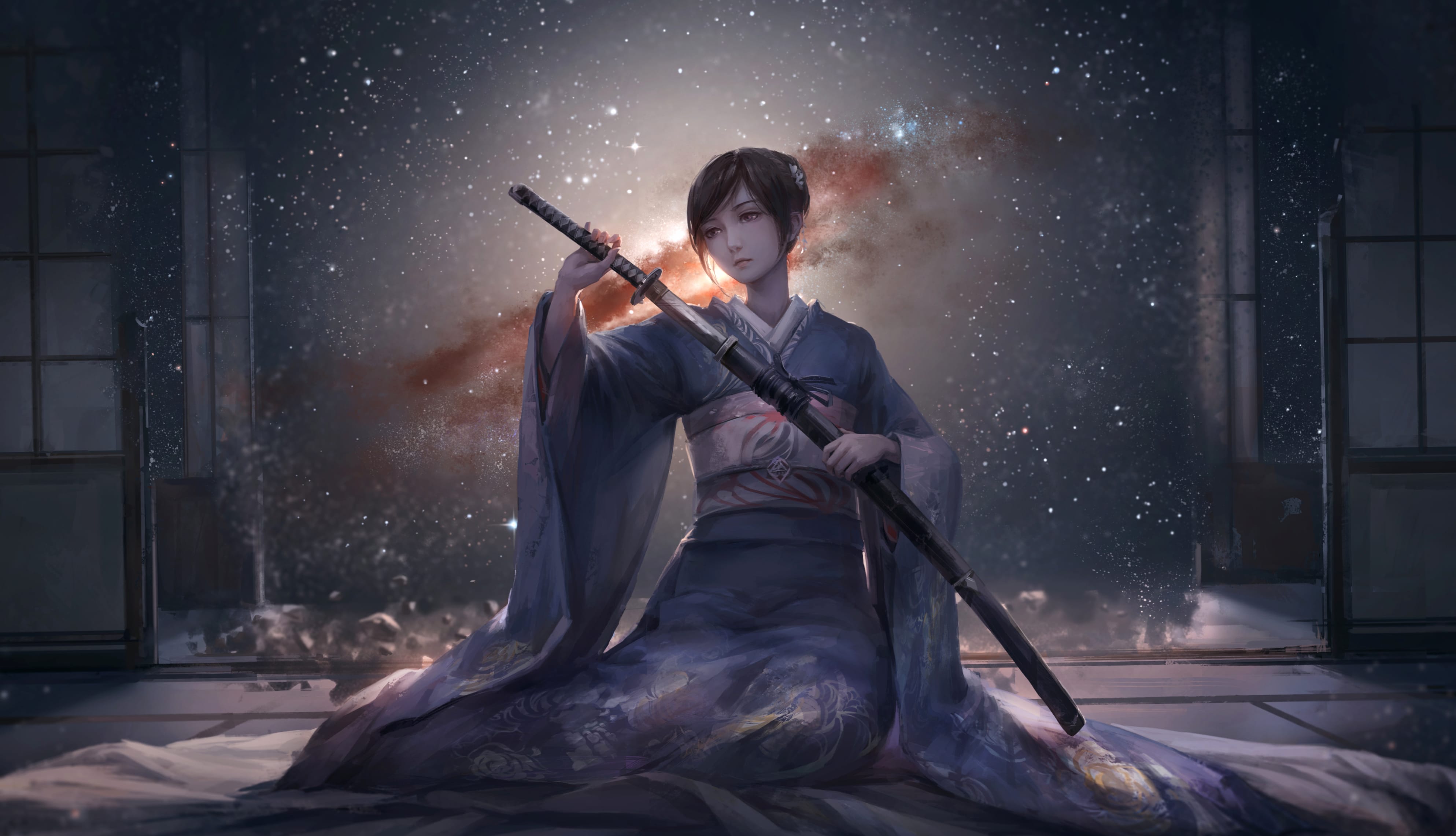 Starry Kimono Warrior - wallpapers HD quality