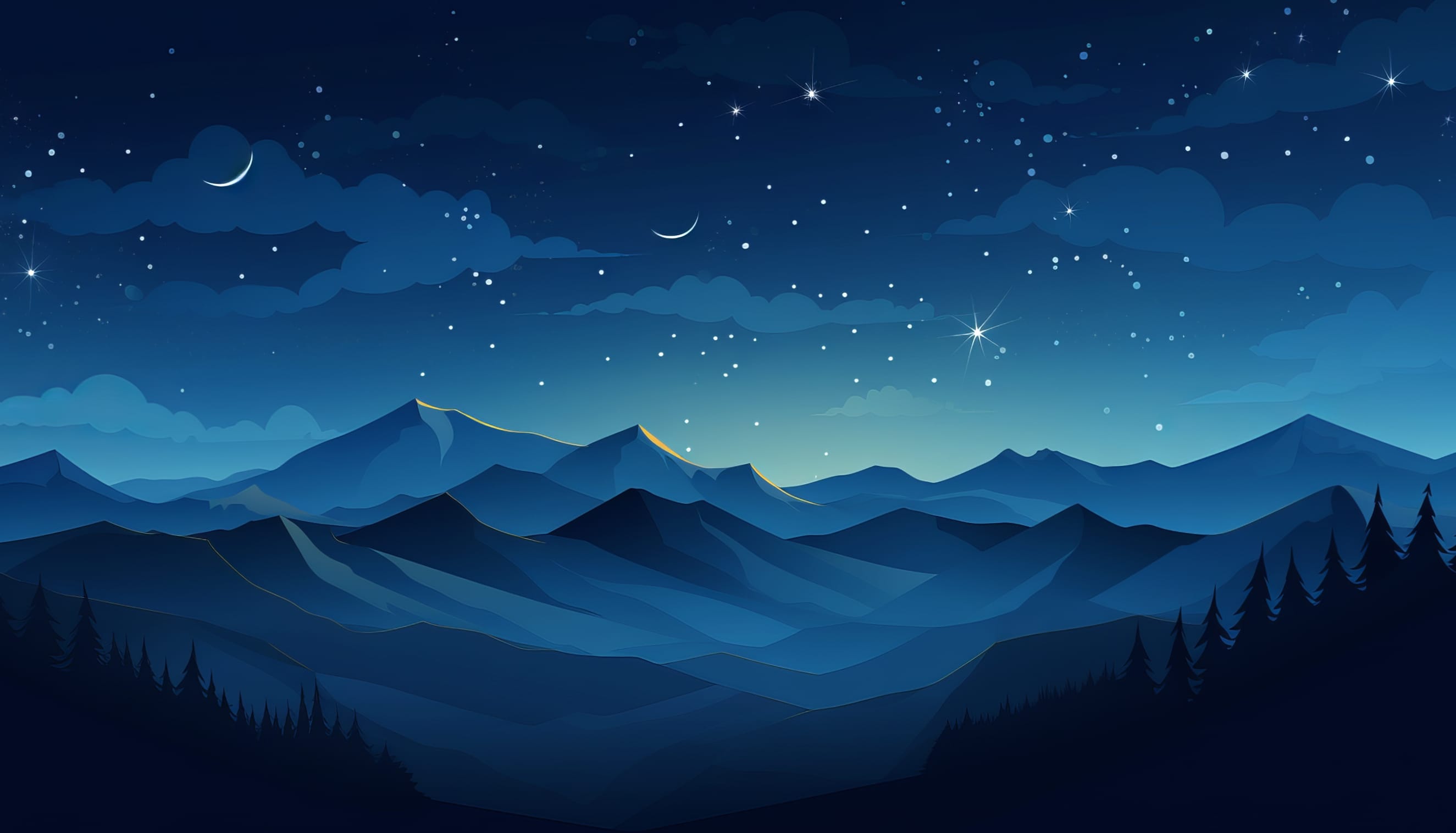 Starry Mountain Night - Minimalist wallpapers HD quality