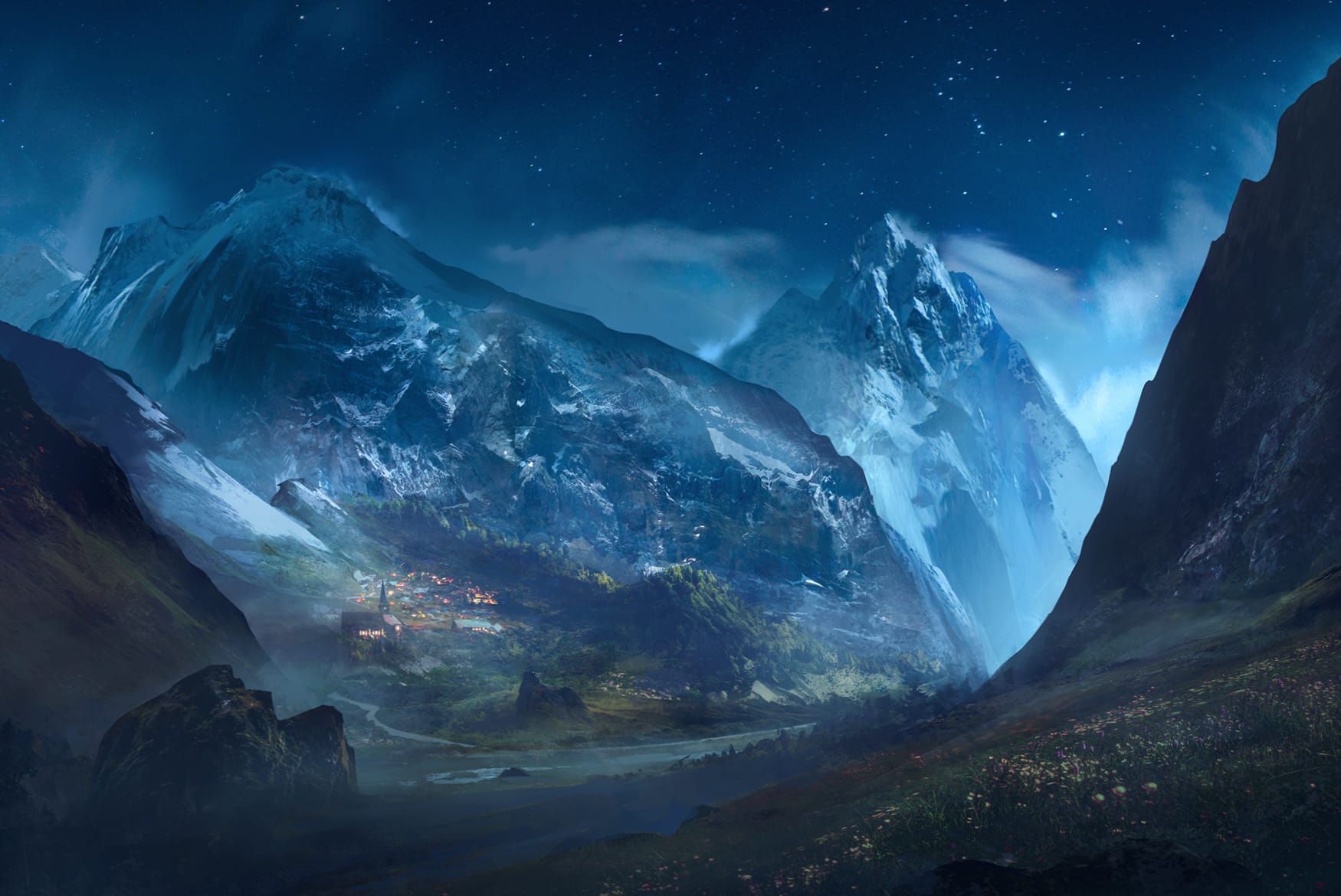 Starry Mountain Valley - wallpapers HD quality