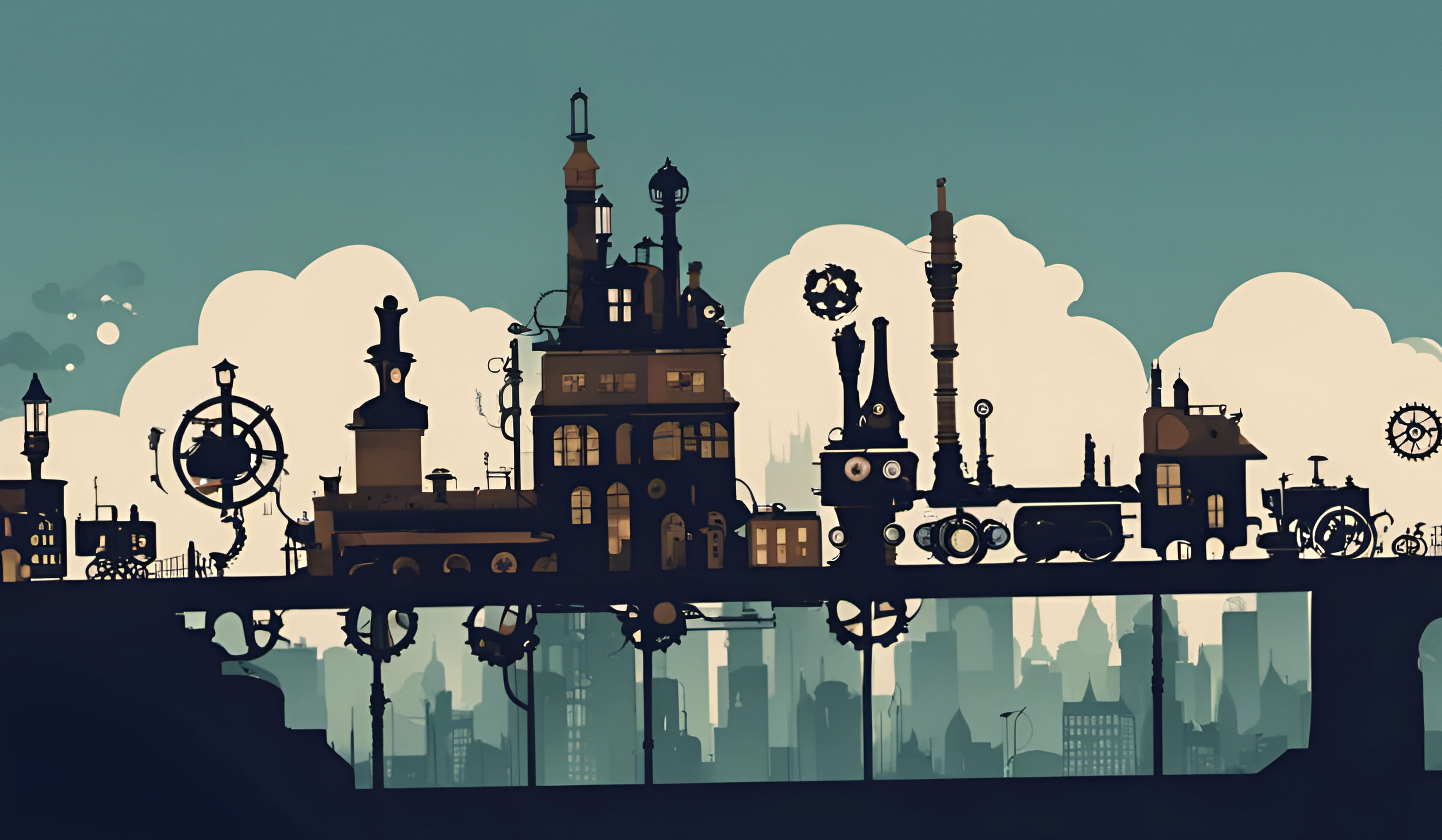 Steampunk Minimalist Sci-fi City wallpapers HD quality