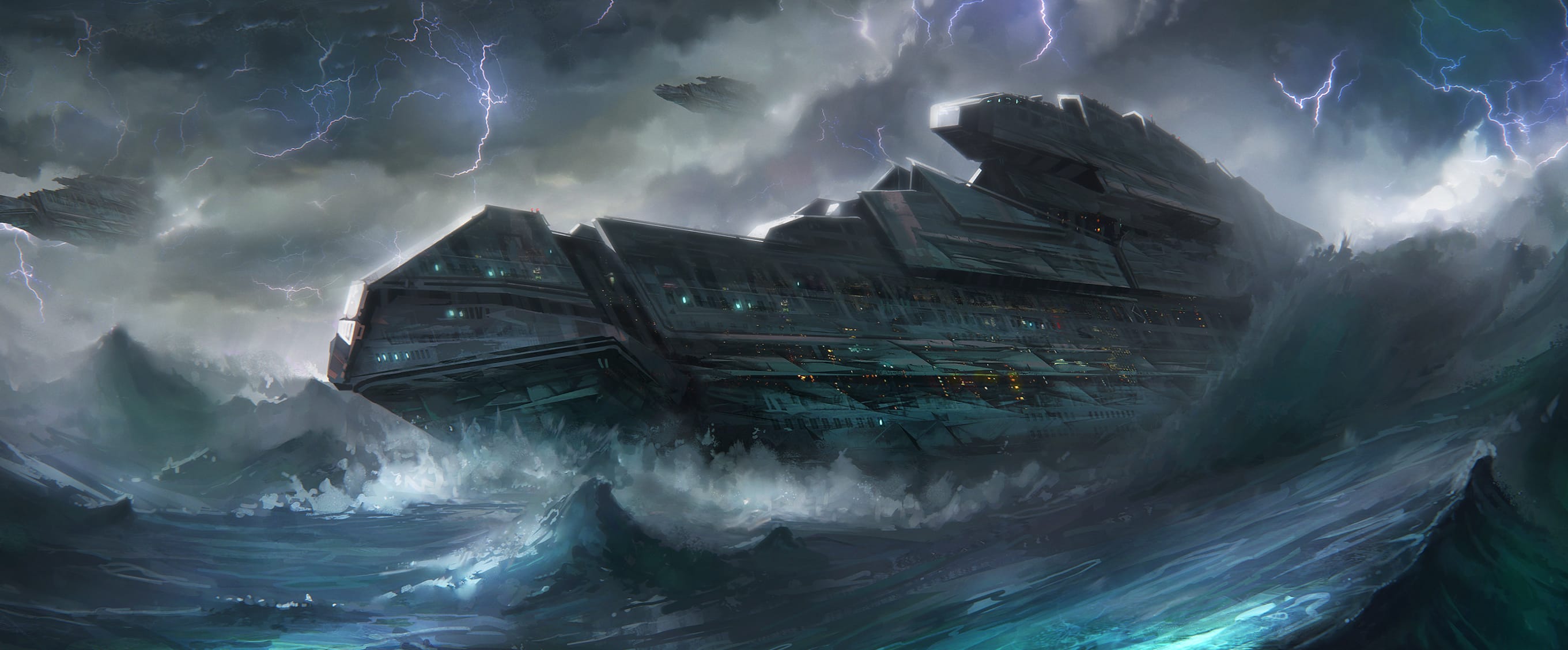 Stormy Waves A Sci-Fi Spaceship at 1680 x 945 HD size wallpapers HD quality