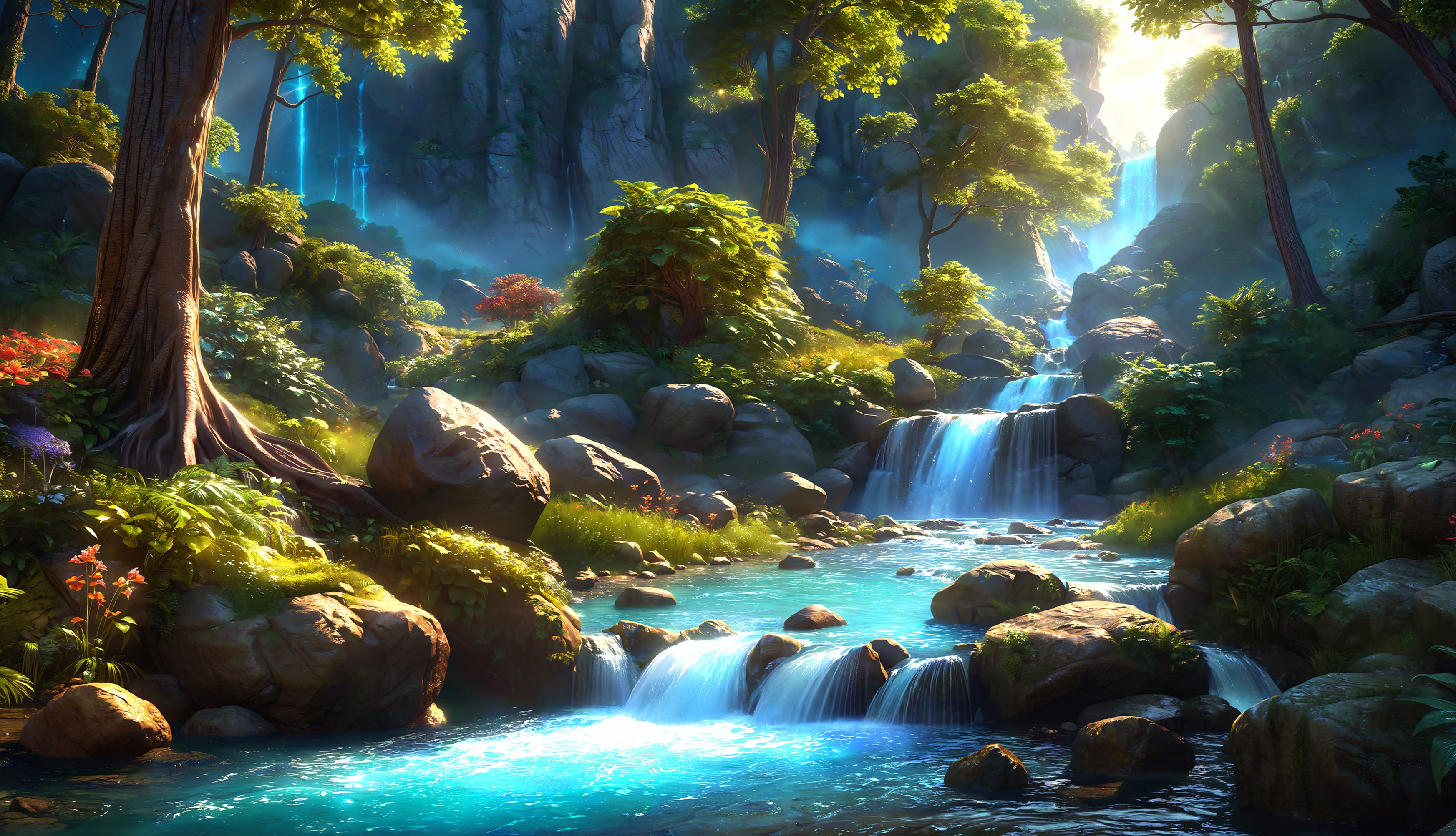 Stream Forest Artistic AI Art Waterfall wallpapers HD quality