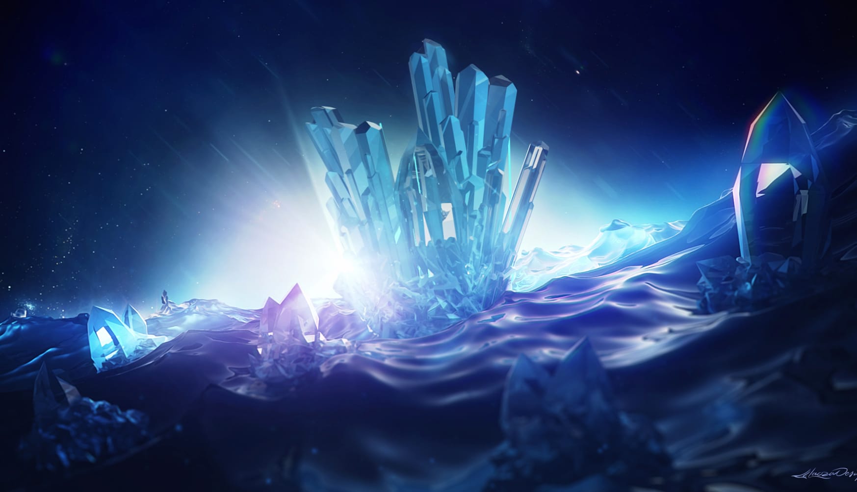 Stunning Blue Crystal 3D Art - at 1024 x 1024 iPad size wallpapers HD quality