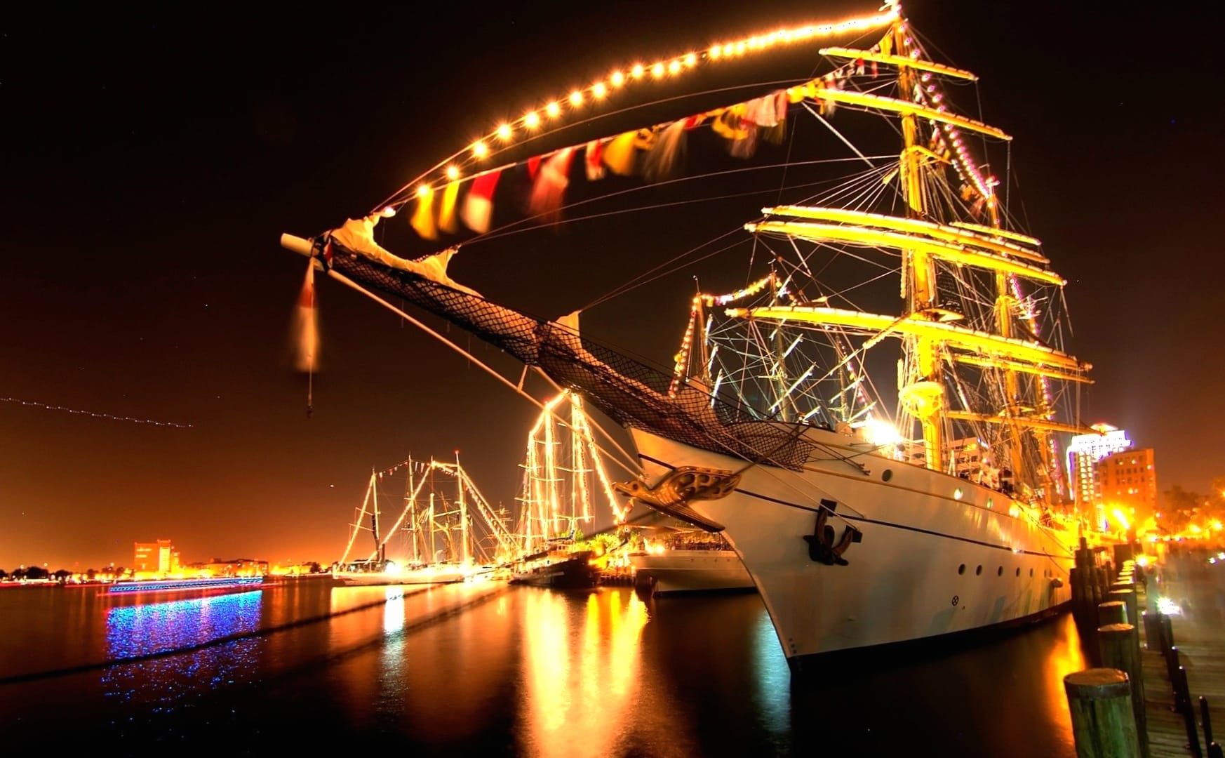 Stunning HDR Ship at Night - at 640 x 960 iPhone 4 size wallpapers HD quality