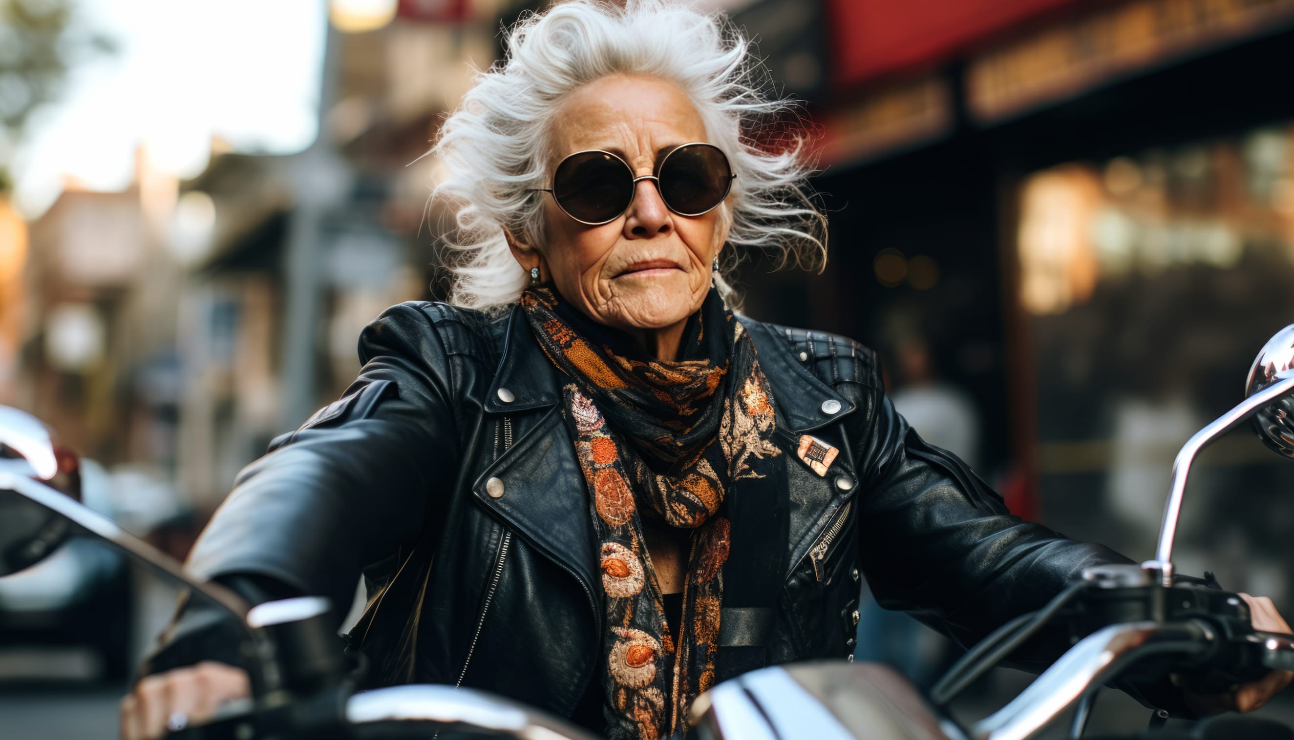 Stylish Grandmother on Motorcycle - AI Art wallpapers HD quality