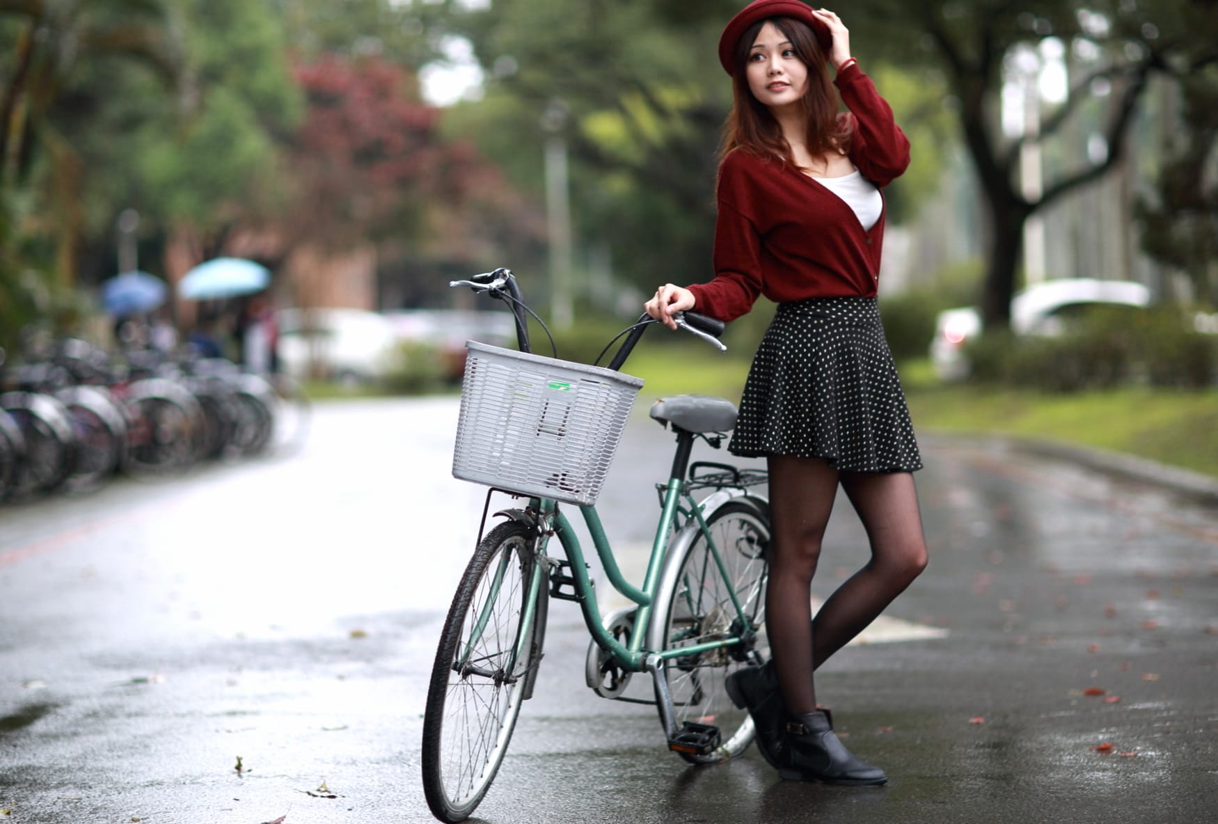 Stylish Woman with Bicycle - wallpapers HD quality