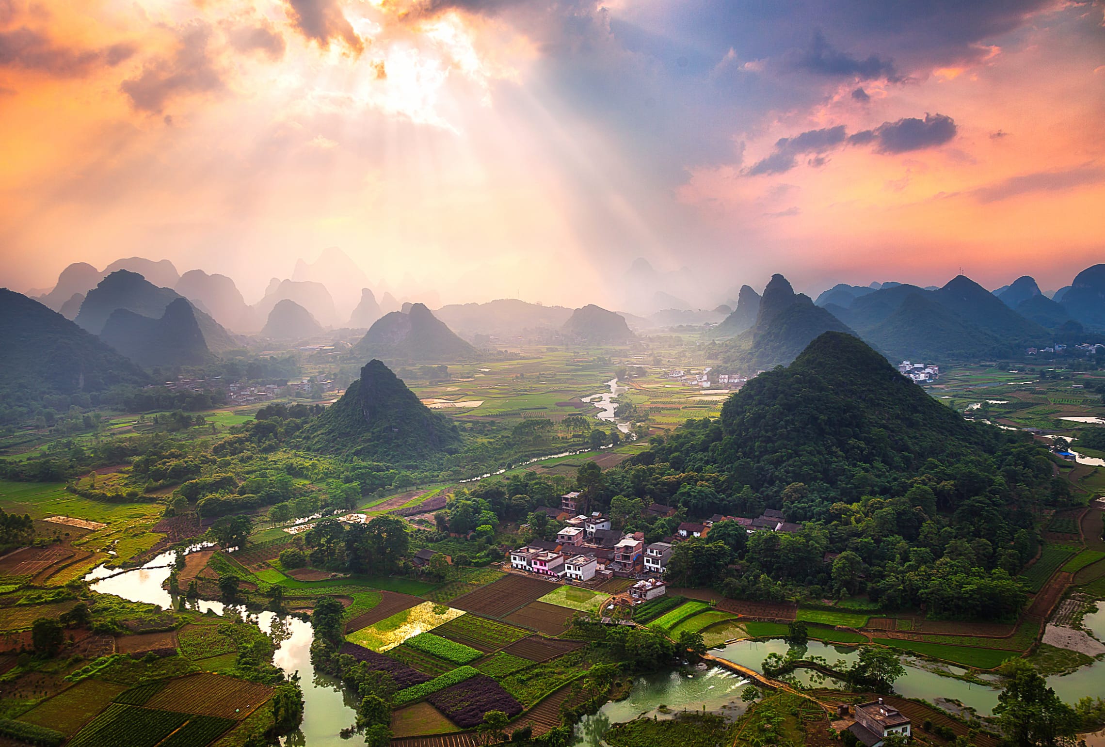 Sunbeam Sunshine Cloud Mountain China Village Photography Landscape wallpapers HD quality